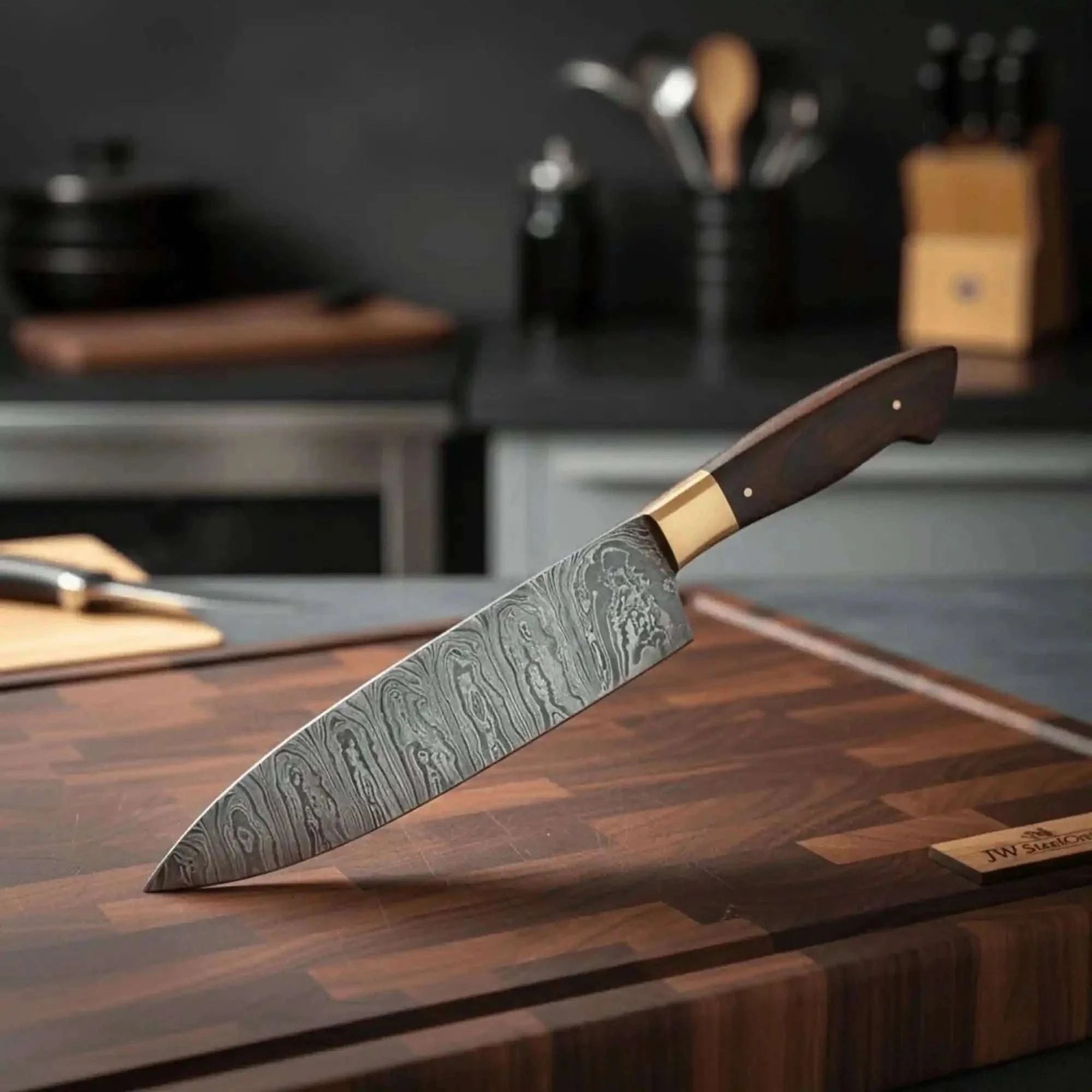 Palmarius Outdoors Gyuto Chef Knife 8" Rosewood Handle – Twisted Damascus Steel Blade Damascus Steel Chef Knives