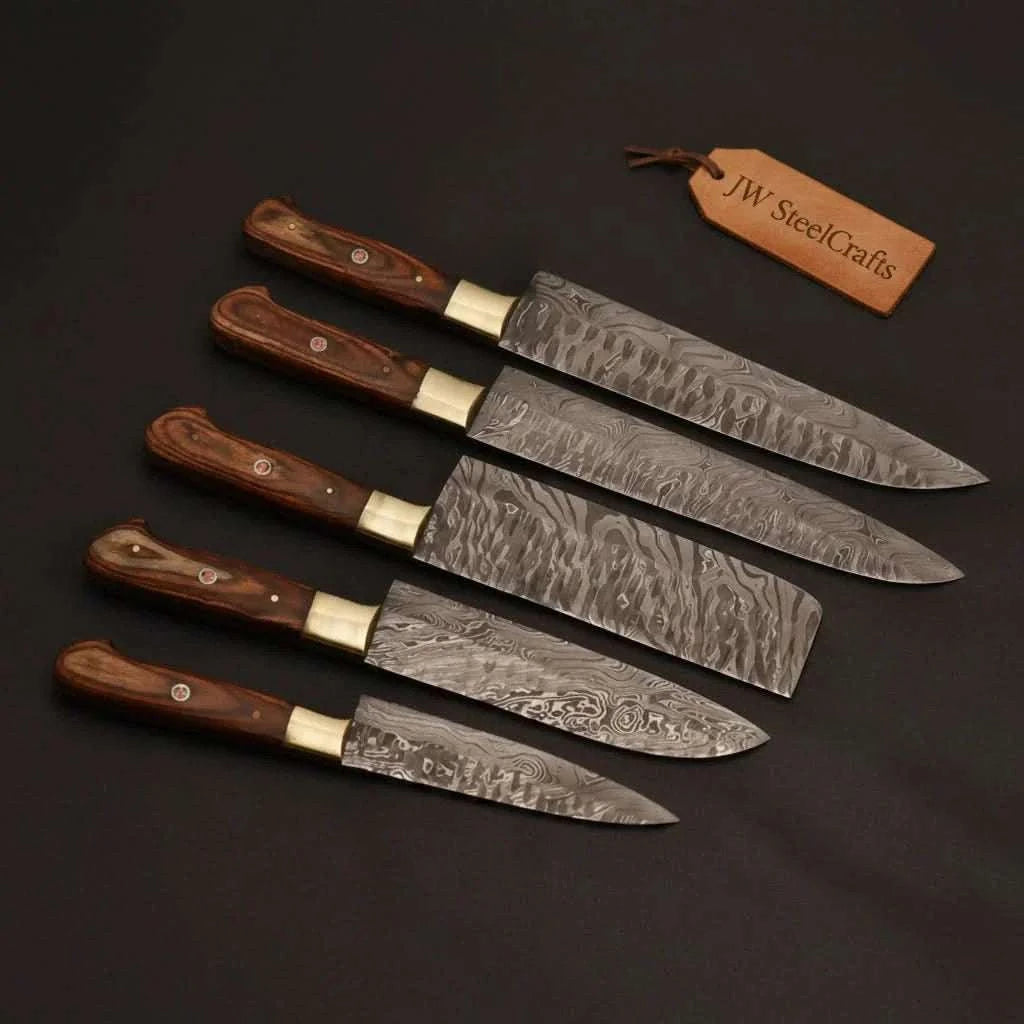 Palmarius Outdoors Custom Handmade Chef Knives Damascus Steel blades By JW SteelCrafts Handmade Chef Knife Sets