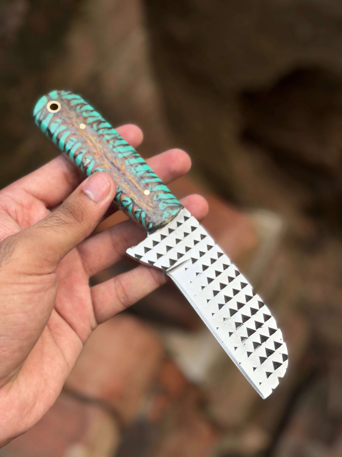 Palmarius Outdoors Handmade Turquoise Ridge Chef Knife 8" with turquoise and brown swirl resin handle Chef Knife