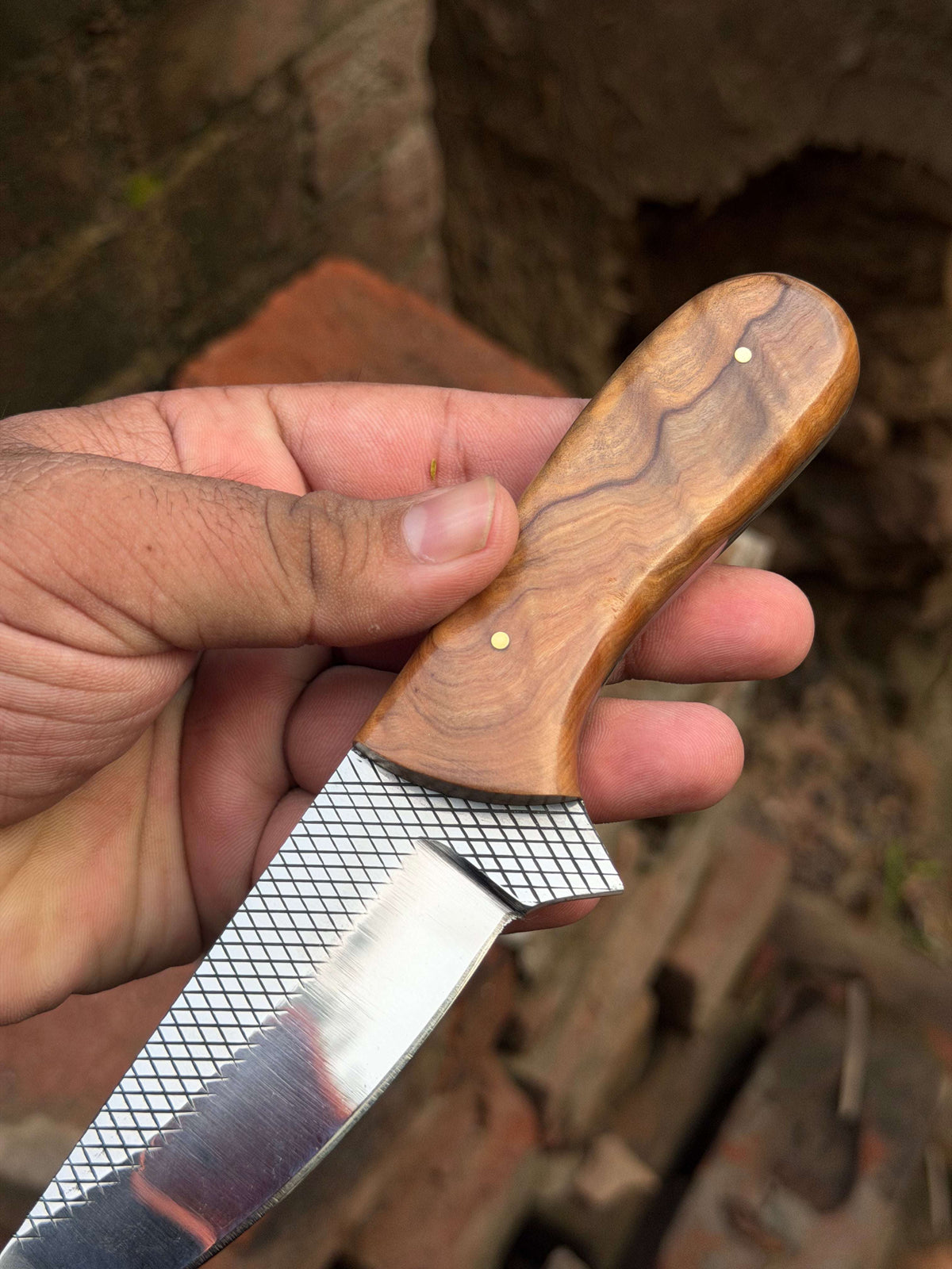 Palmarius Outdoors Handmade Sandbar Rasp Knife 7" with light wood rounded ergonomic handle