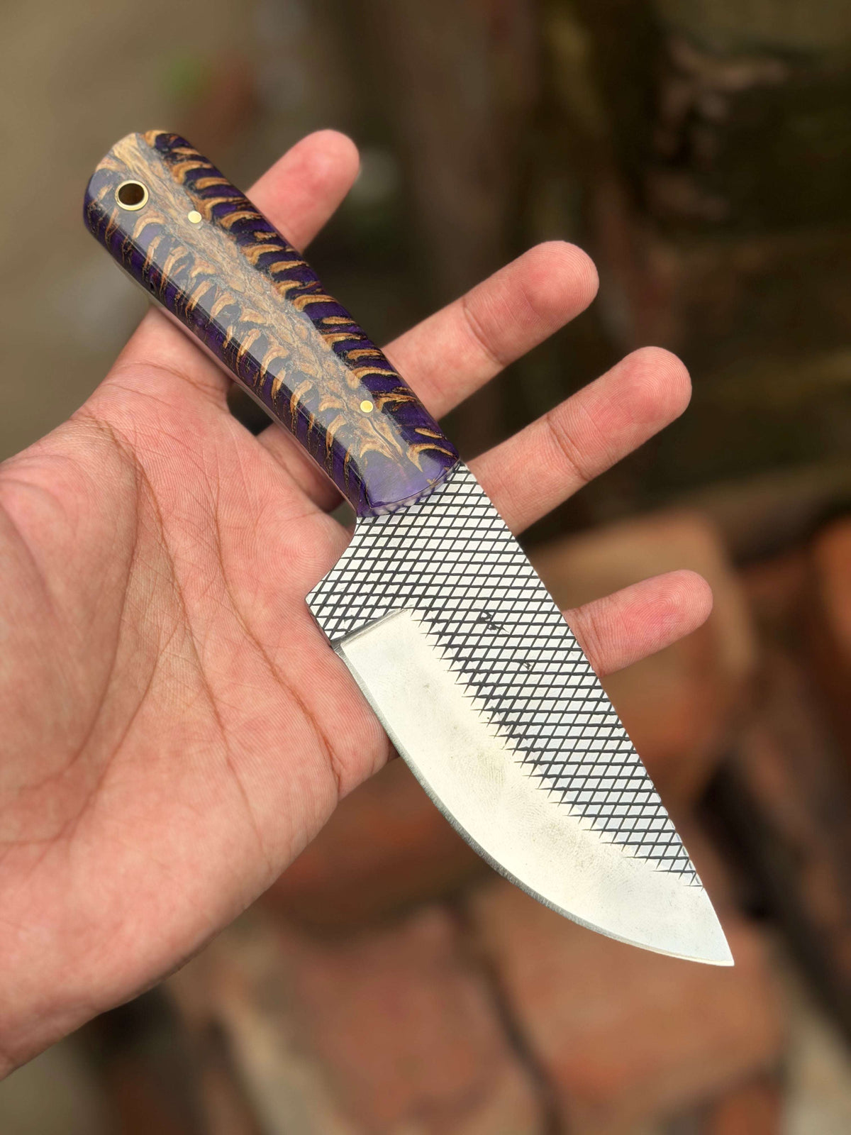 Palmarius Outdoors Handmade Midnight Feather Cowboy Knife 8" dark blue resin handle cowboy knives