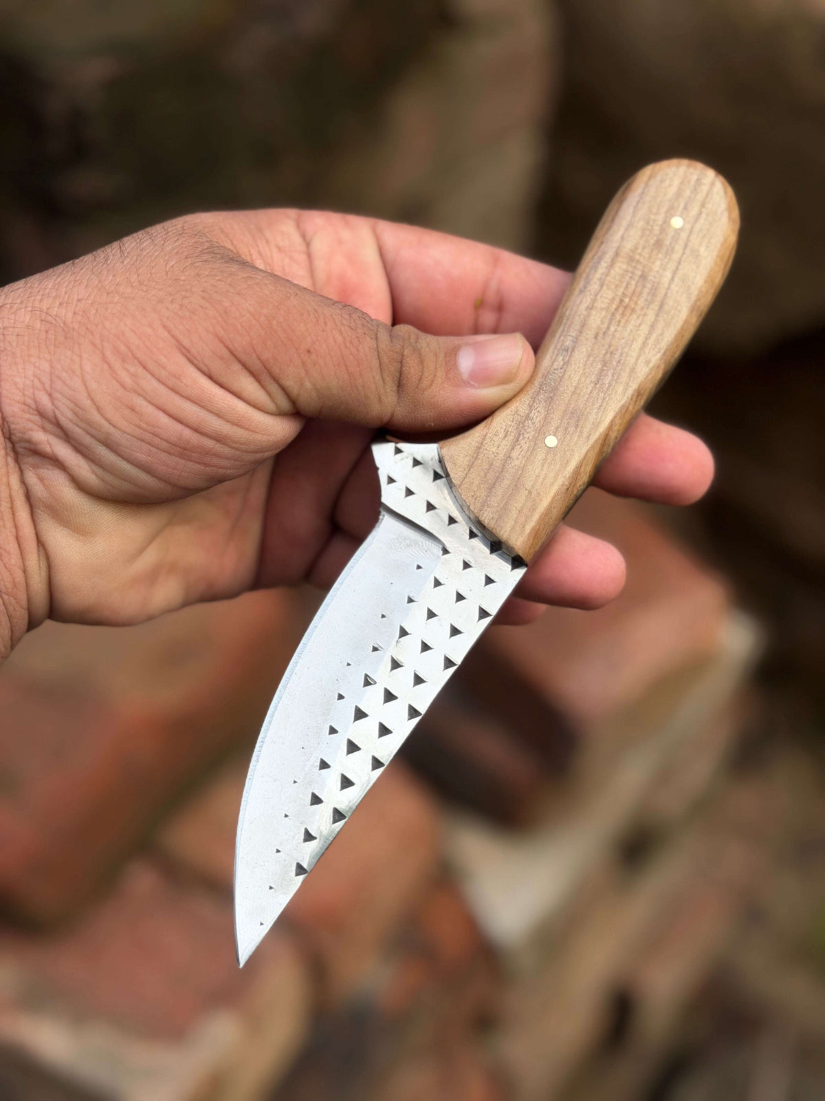 Palmarius Outdoors Handmade Sandbar Rasp Knife 7" with light wood rounded ergonomic handle
