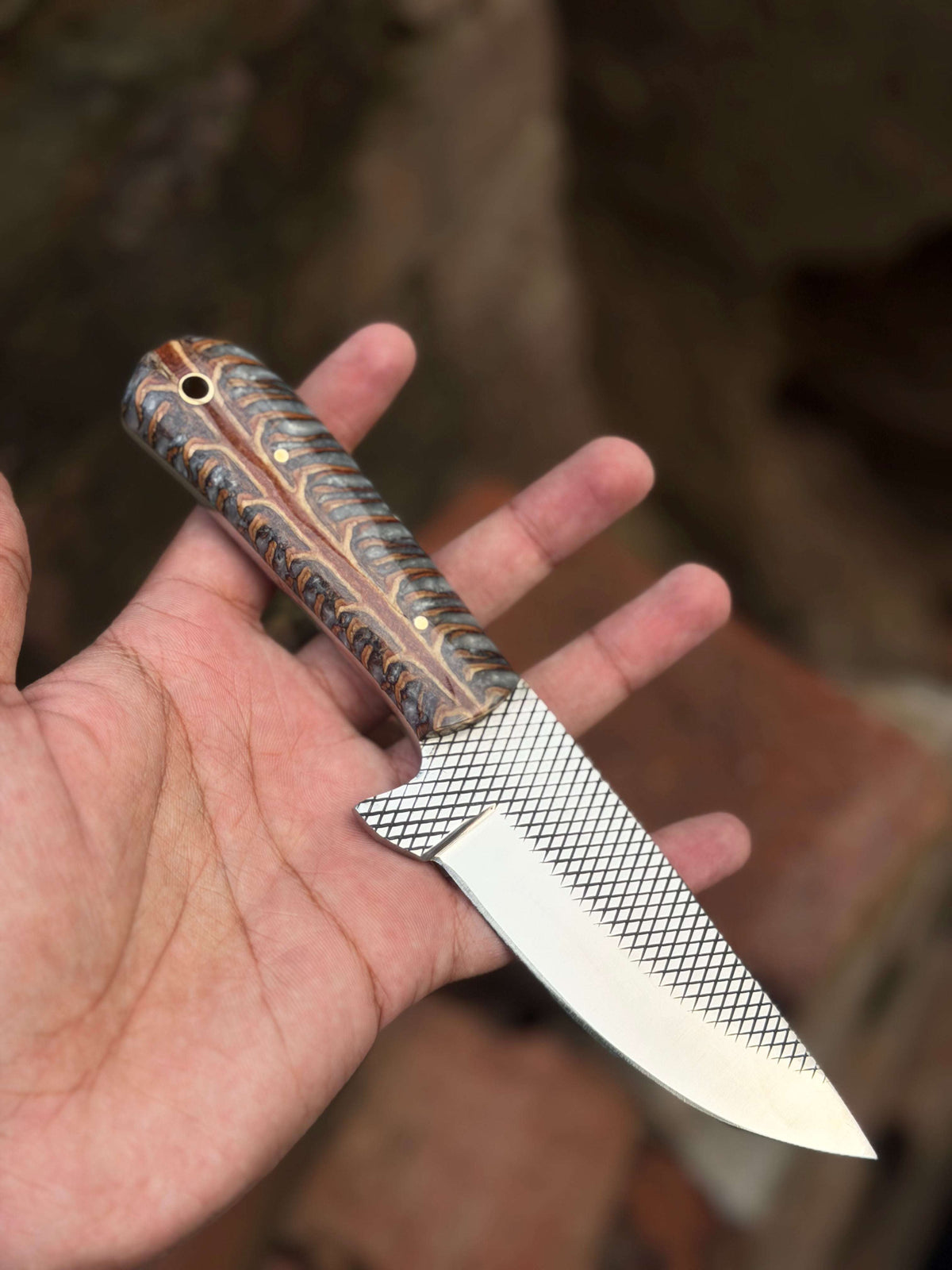 Palmarius Outdoors Handmade Midnight Feather Cowboy Knife 8" dark blue resin handle cowboy knives