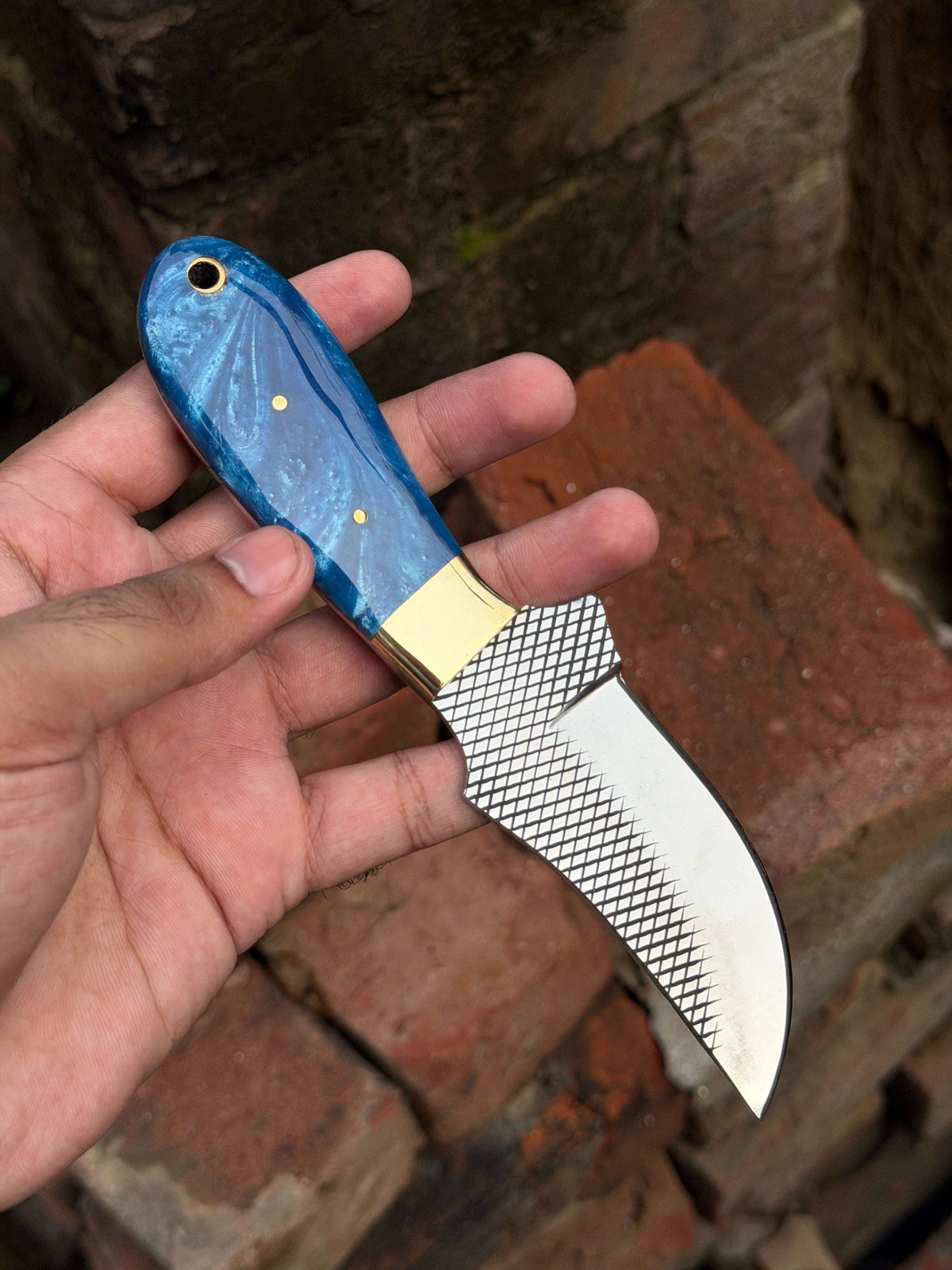 Palmarius Outdoors Handmade Sky Rustler Cowboy Knife 8" with sky blue marble resin handle cowboy knives