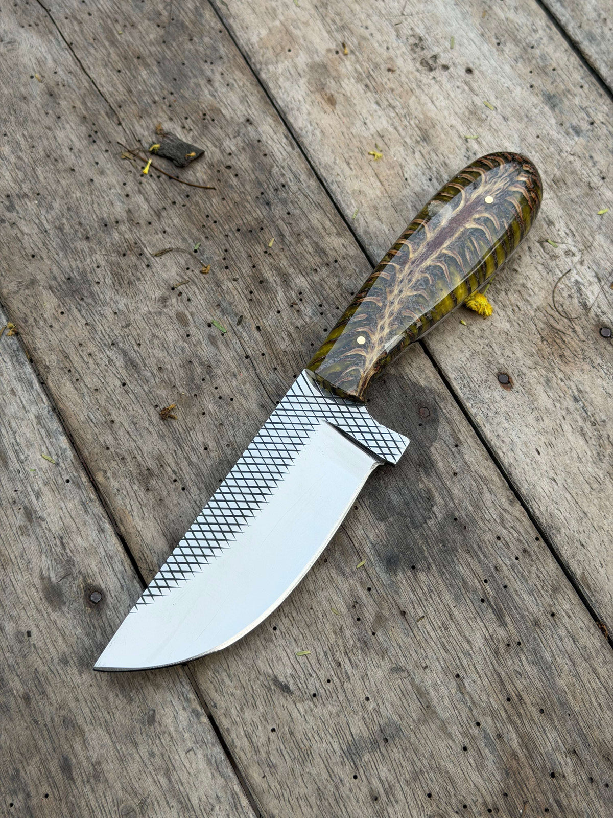 Palmarius Outdoors Handmade Amber Wave Skinner Knife 8" with carved amber and resin handle Skinner Knife