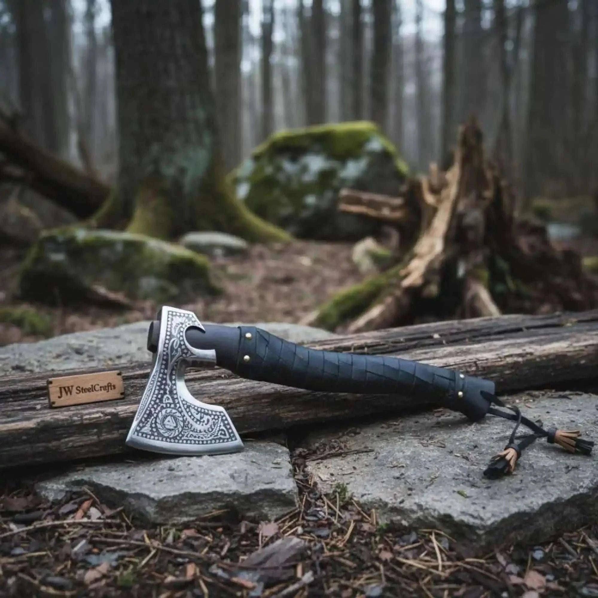 Palmarius Outdoors Handmade Viking Axe with High Carbon Steel Blade, Custom Engraving and Leather Sheath Handmade Axe