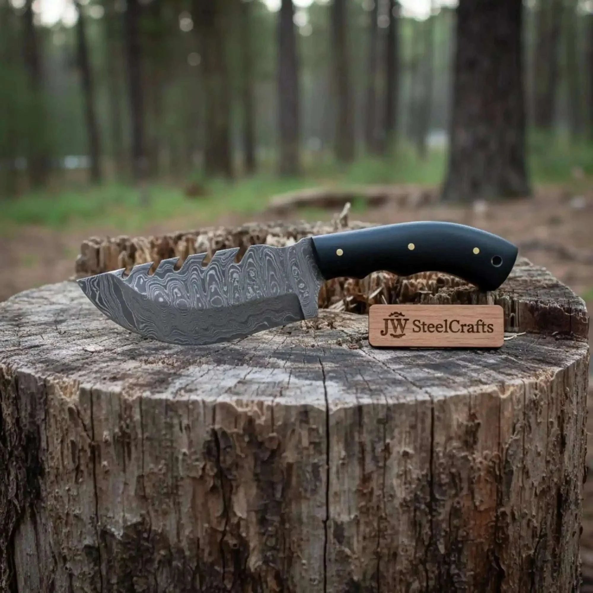 Palmarius Outdoors Handmade Damascus Tracker Knife with Black Micarta Handle, Fixed Blade Outdoor Hunting Knife Handmade Tracker Knives