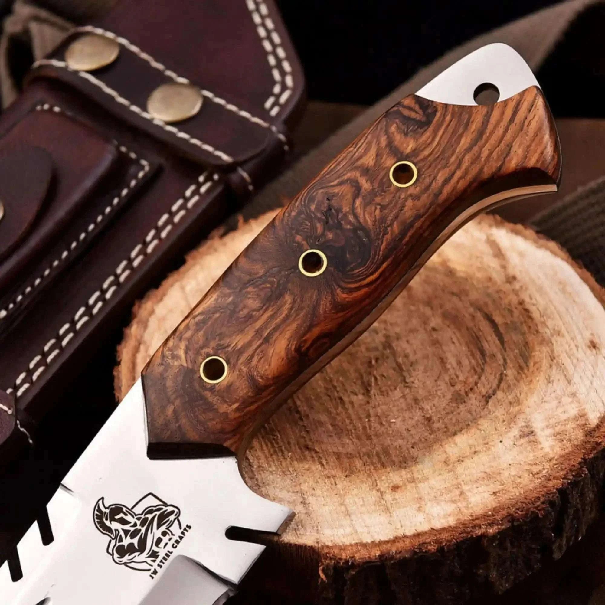 Palmarius Outdoors Tracker knife Full Tang Fixed Blade Knife Stainless Steel Blade & Burl Wood Handle | JW SteelCrafts Handmade Tracker Knives