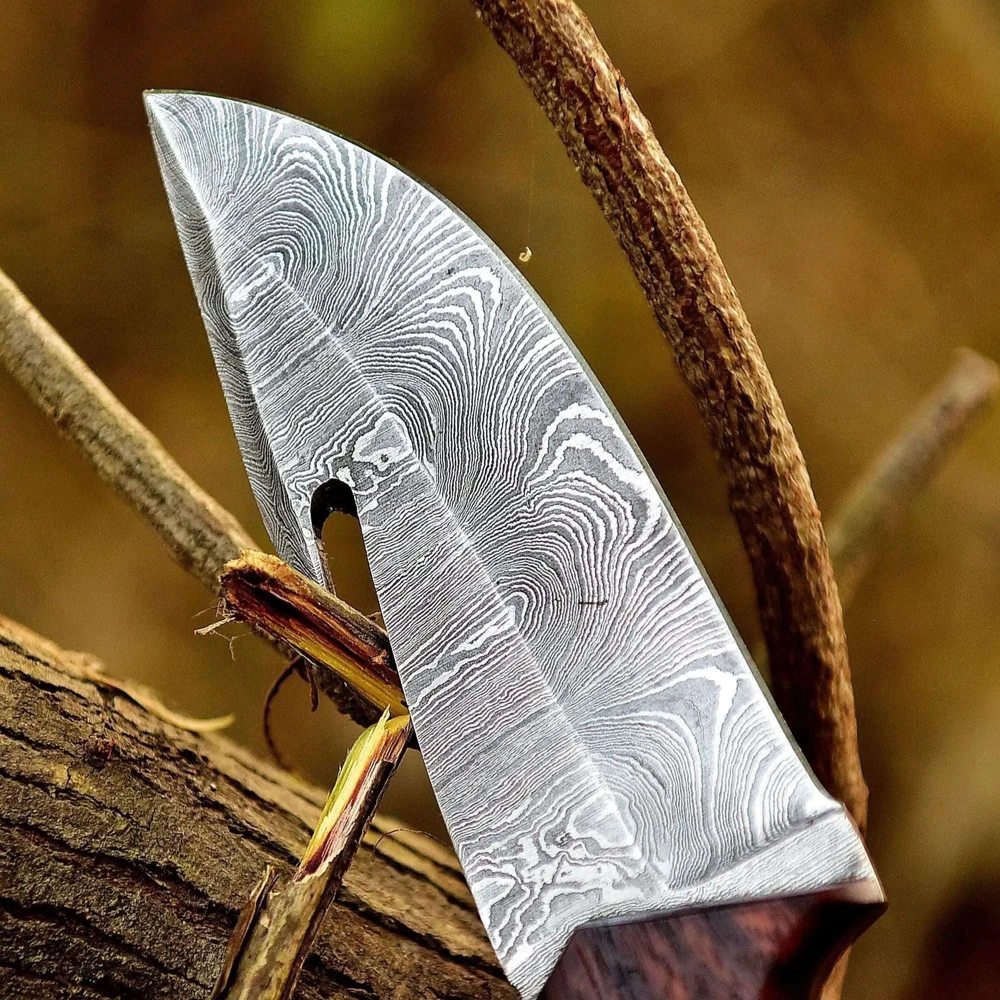 Palmarius Outdoors 10-Inch Damascus Gut Hook Hunting Knife — Bone, Turquoise Resin & Rosewood Handle Handmade Gut Hook Knives