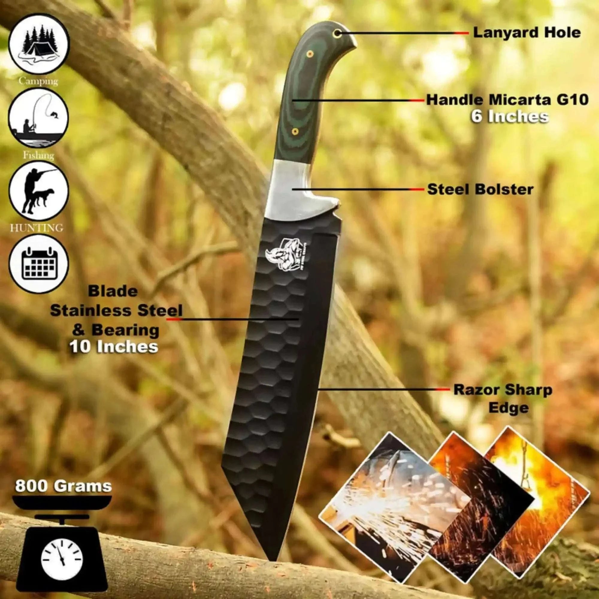 Palmarius Outdoors Green Micarta Handle Forged Machete – Full Tang Stainless Steel Outdoor Knife Machete knife