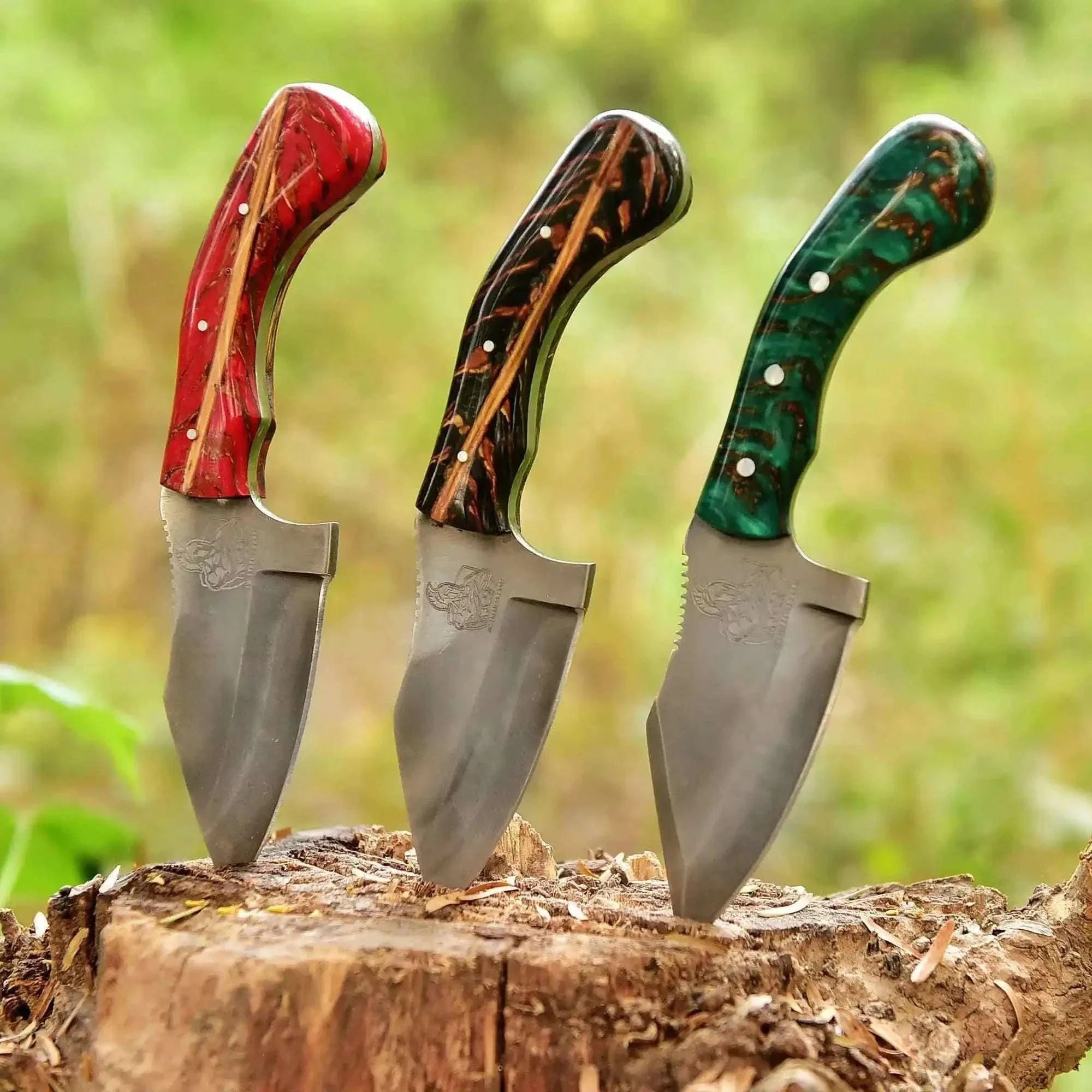 Palmarius Outdoors Acid Washed High Carbon Steel Hunting Knife Pinecone Resin Handle in Red, Black or Green Skinner knife