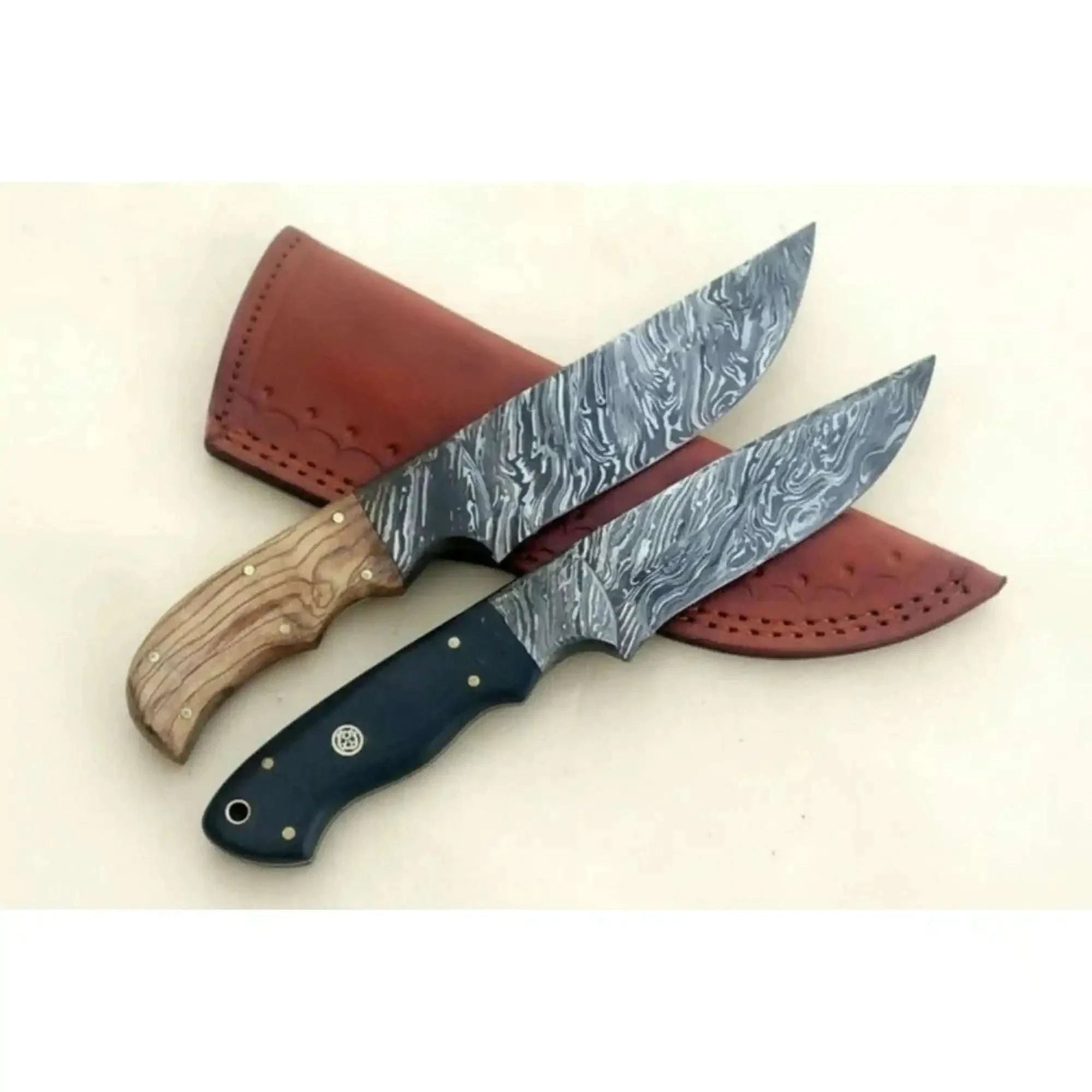 Palmarius Outdoors Handmade Damascus Steel Hunting Skinner Knife Lot of 2/ Fixed Blades knives with Leather Sheaths Skinner Knife