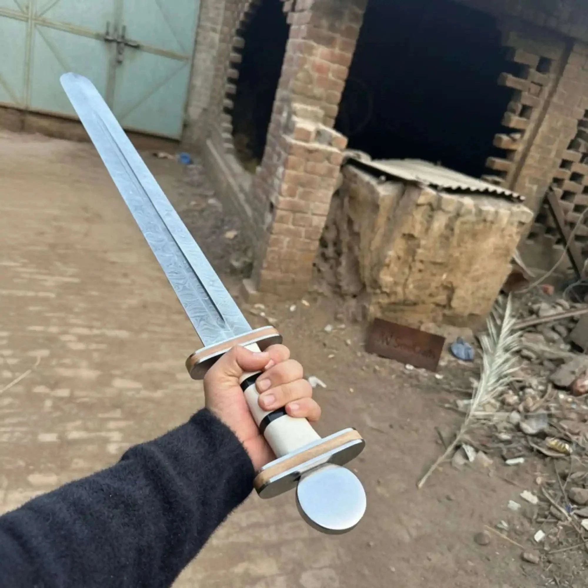 Palmarius Outdoors Handmade Viking Sword Replica Damascus Steel Display Sword with Steel Pommel