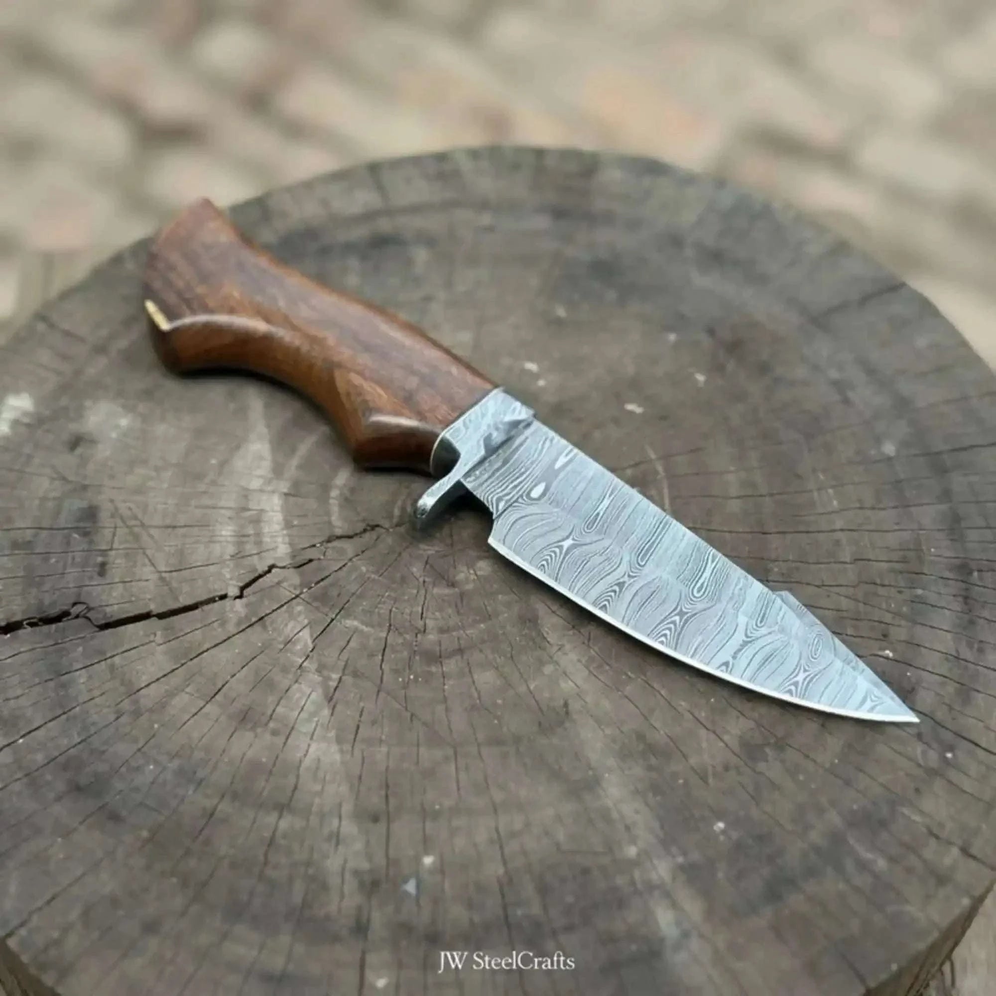 Palmarius Outdoors Handmade Damascus Drop Point Hunting Knife with Rose Wood Handle 