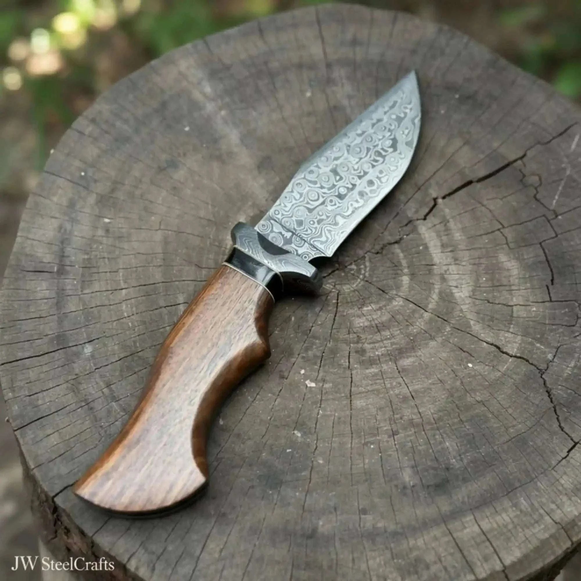 Palmarius Outdoors Handmade Damascus Drop Point Hunting Knife with Rose Wood Handle 