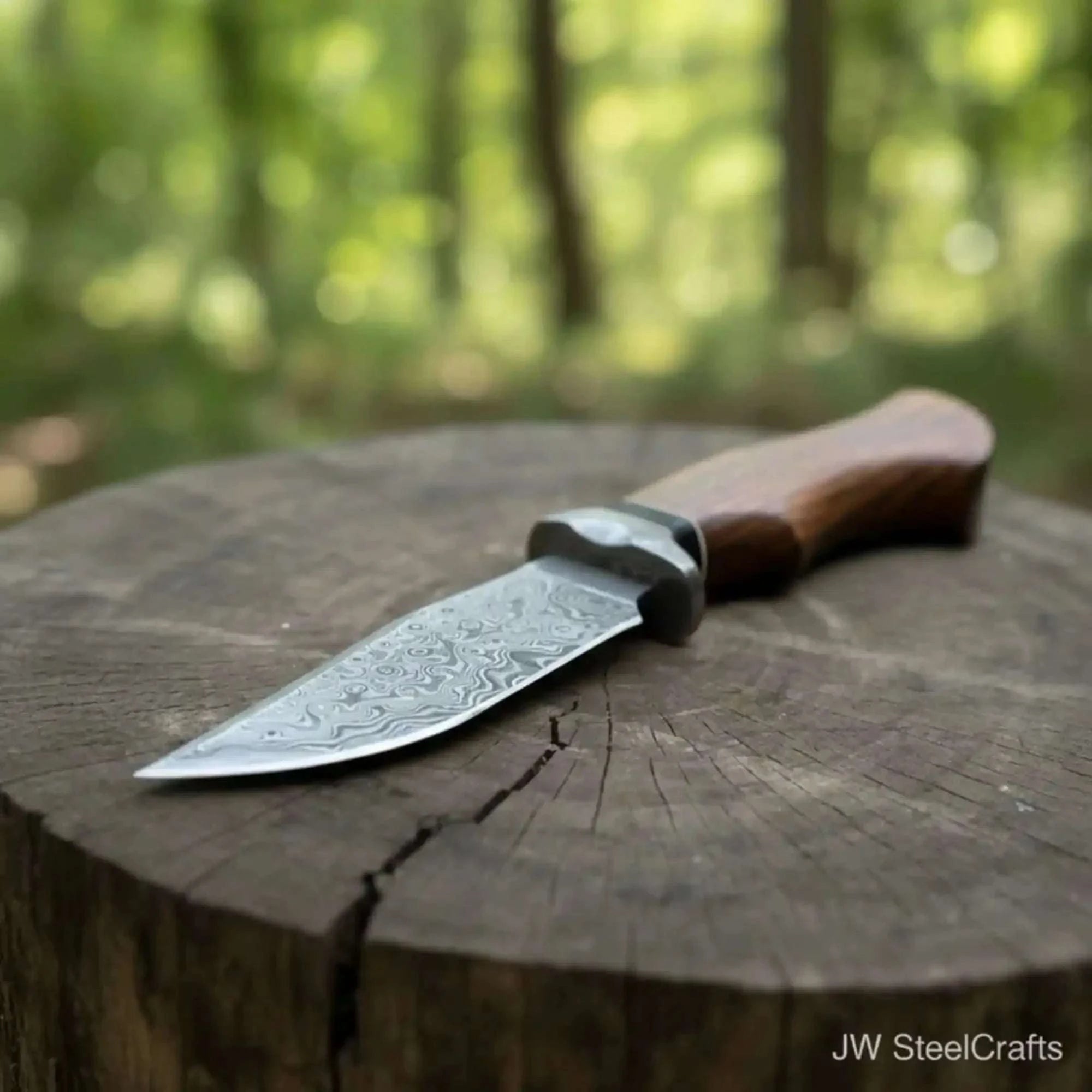 Palmarius Outdoors Handmade Damascus Drop Point Hunting Knife with Rose Wood Handle 