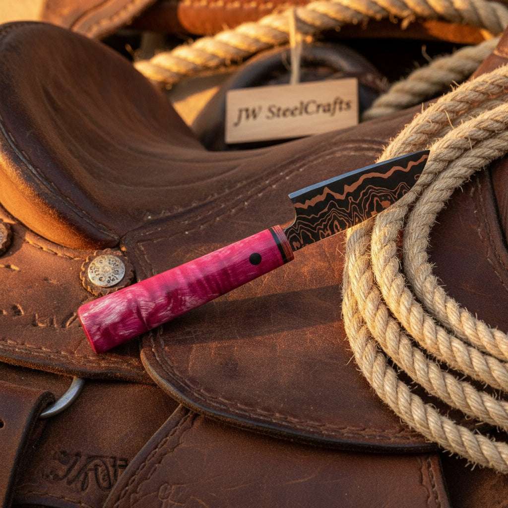 Palmarius Outdoors Magenta Trail Chef Knife 9" Handmade San Mai Santoku Style Chef Knife