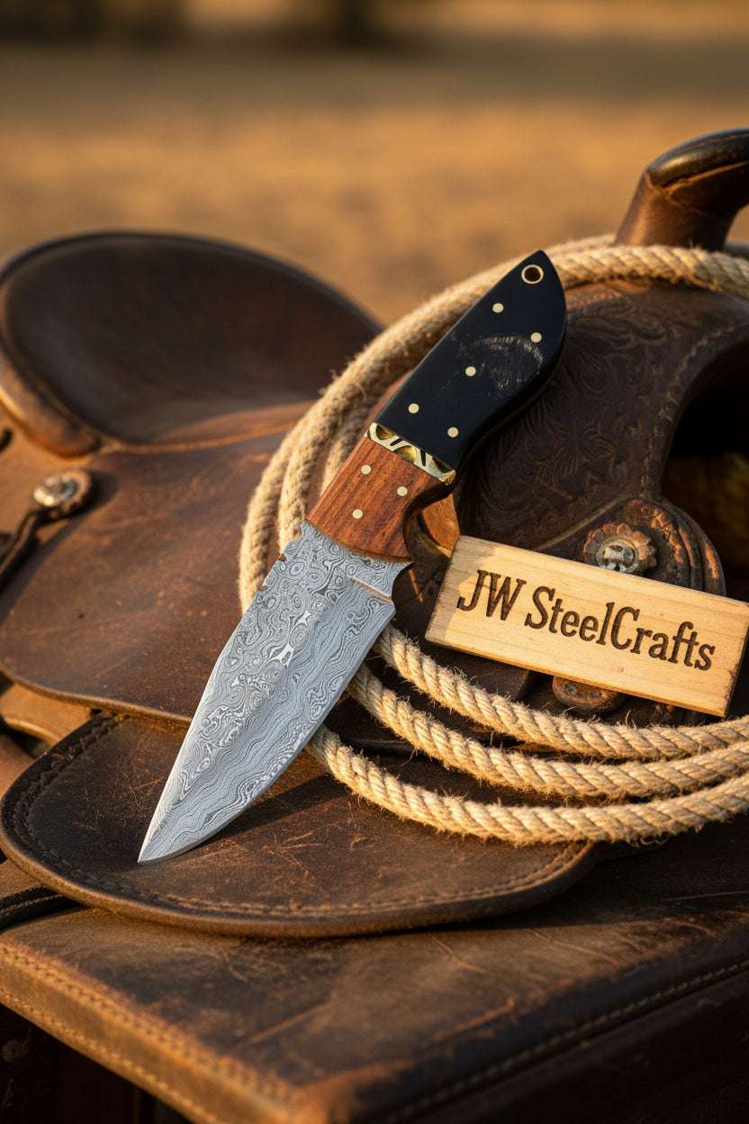Palmarius Outdoors Duskline Tracker Blade 8" Handmade Damascus Two-Tone Handle Tracker Knife