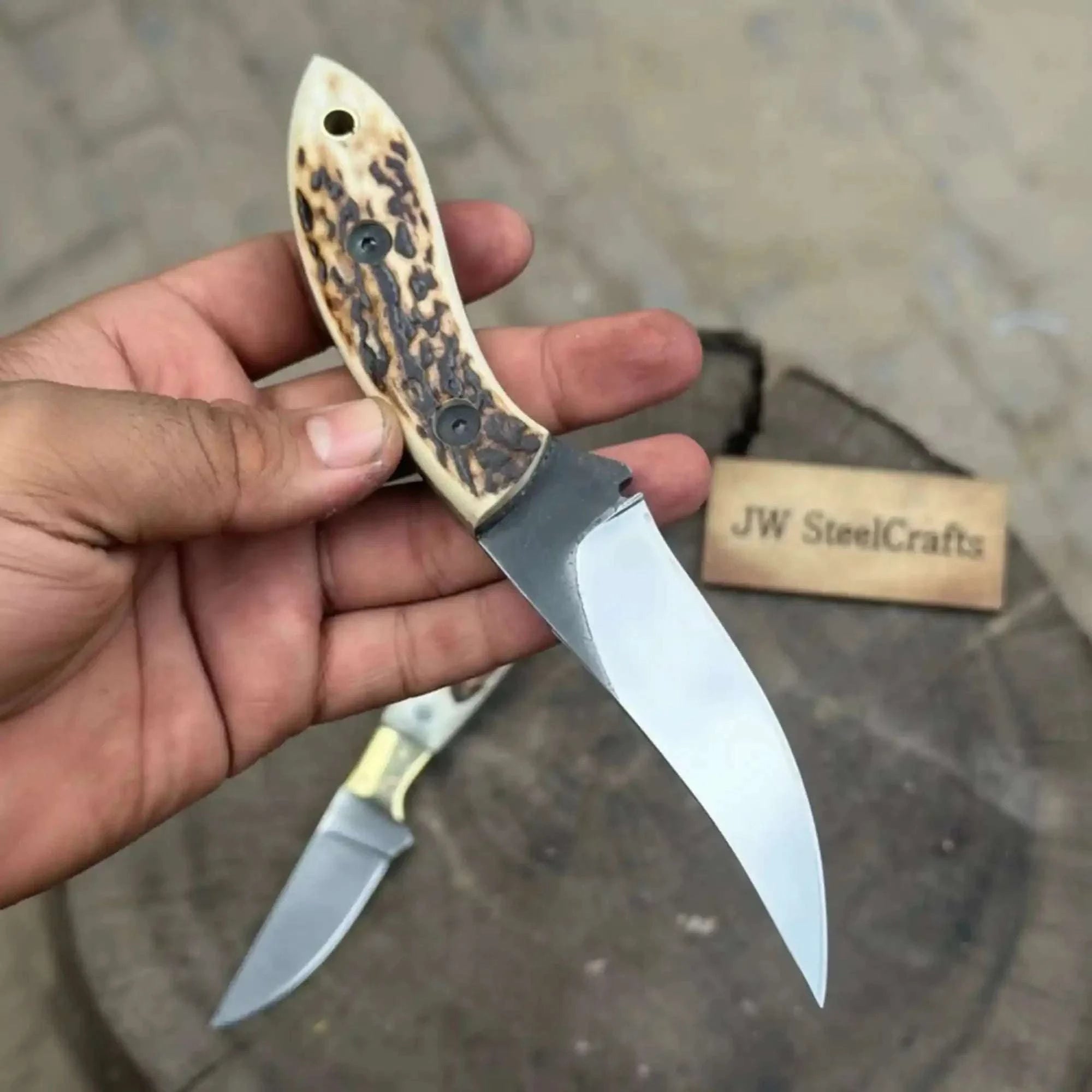 Palmarius Outdoors High Carbon Upswept Skinner Knife Fixed Blade Synthetic Stag Horn Handle Hunting Knife 