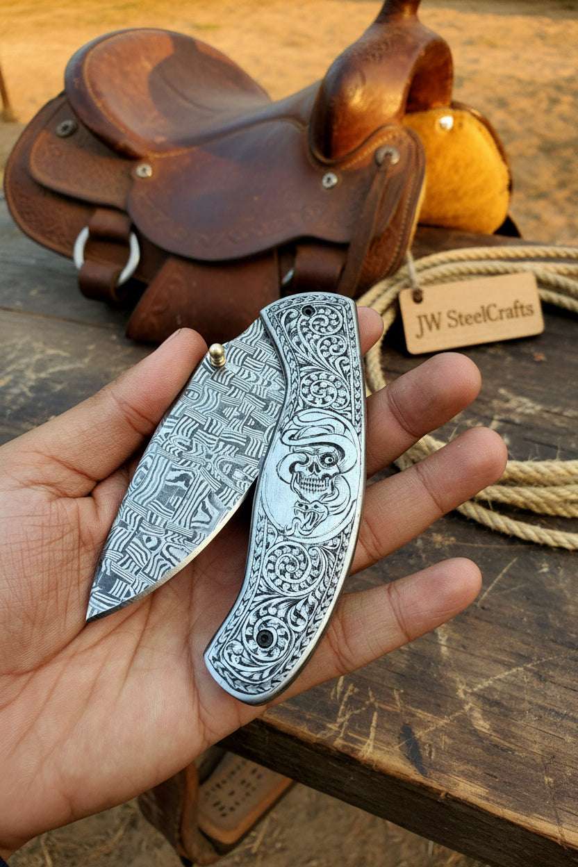 Palmarius Outdoors Obsidian Mosaic Folder Knife 8" Handmade Damascus Liner Lock Liner Lock Folder