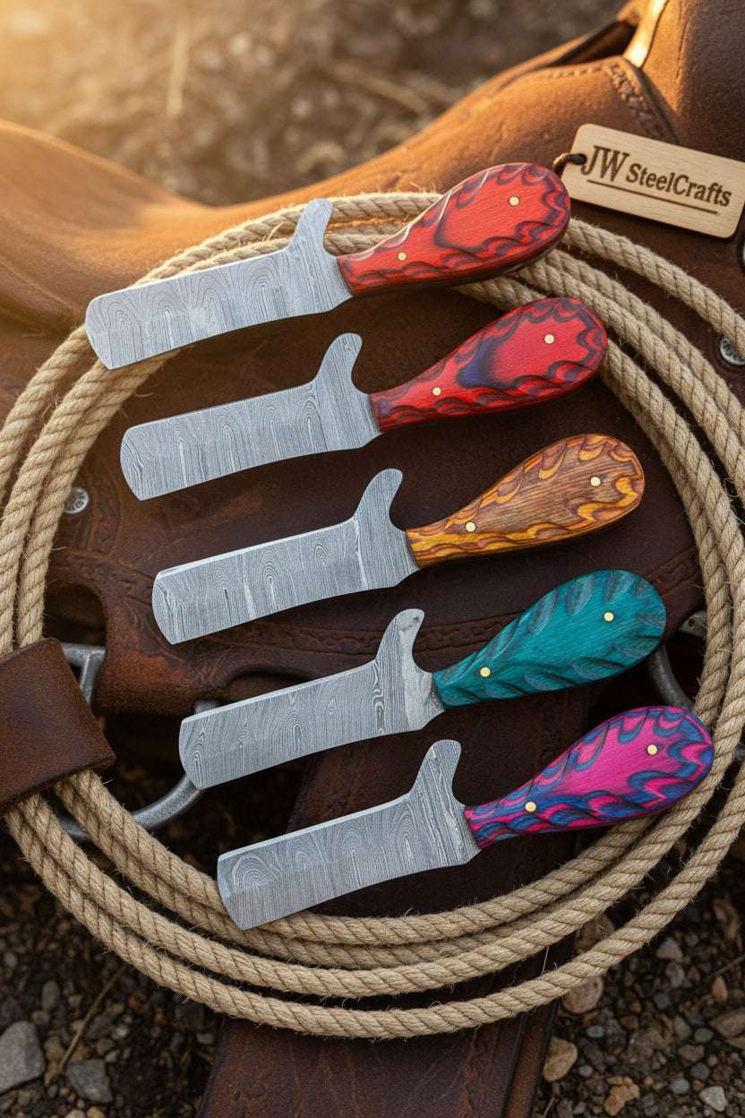 Palmarius Outdoors Feather Trail Bull Cutter Set of 5 Handmade Damascus 7 inches Bull Cutter Knives Set