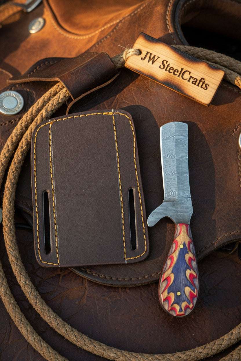 Palmarius Outdoors Blue Canyon Bull Cutter Knife 7" Handmade Carved Wave Resin Bull Cutter Knives Set