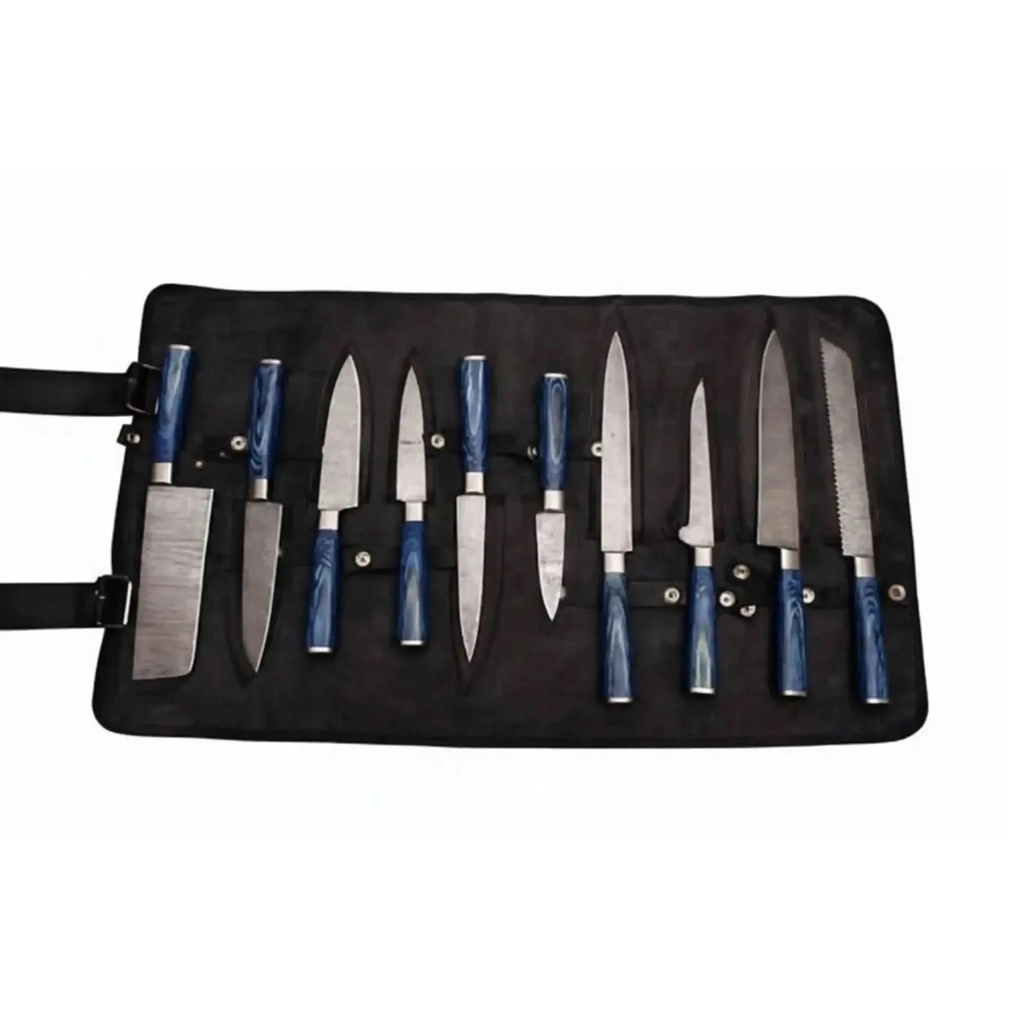 Palmarius Outdoors 10 Piece Damascus Kitchen Knife Set with Blue Pakkawood Handles Handmade Chef Knife Sets