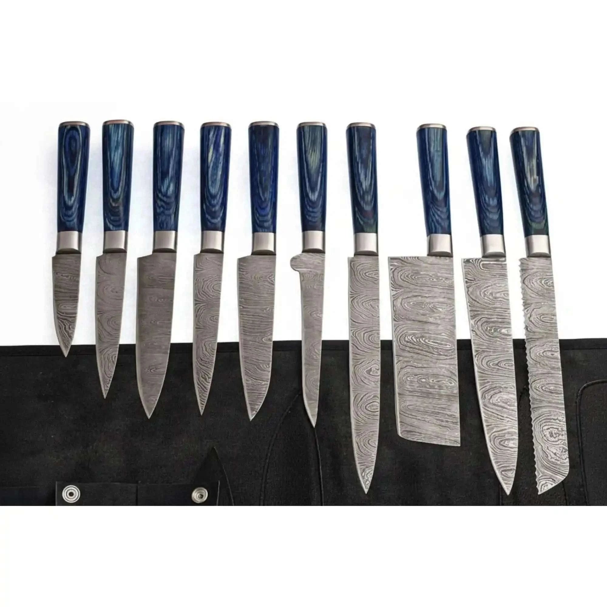 Palmarius Outdoors 10 Piece Damascus Kitchen Knife Set with Blue Pakkawood Handles Handmade Chef Knife Sets