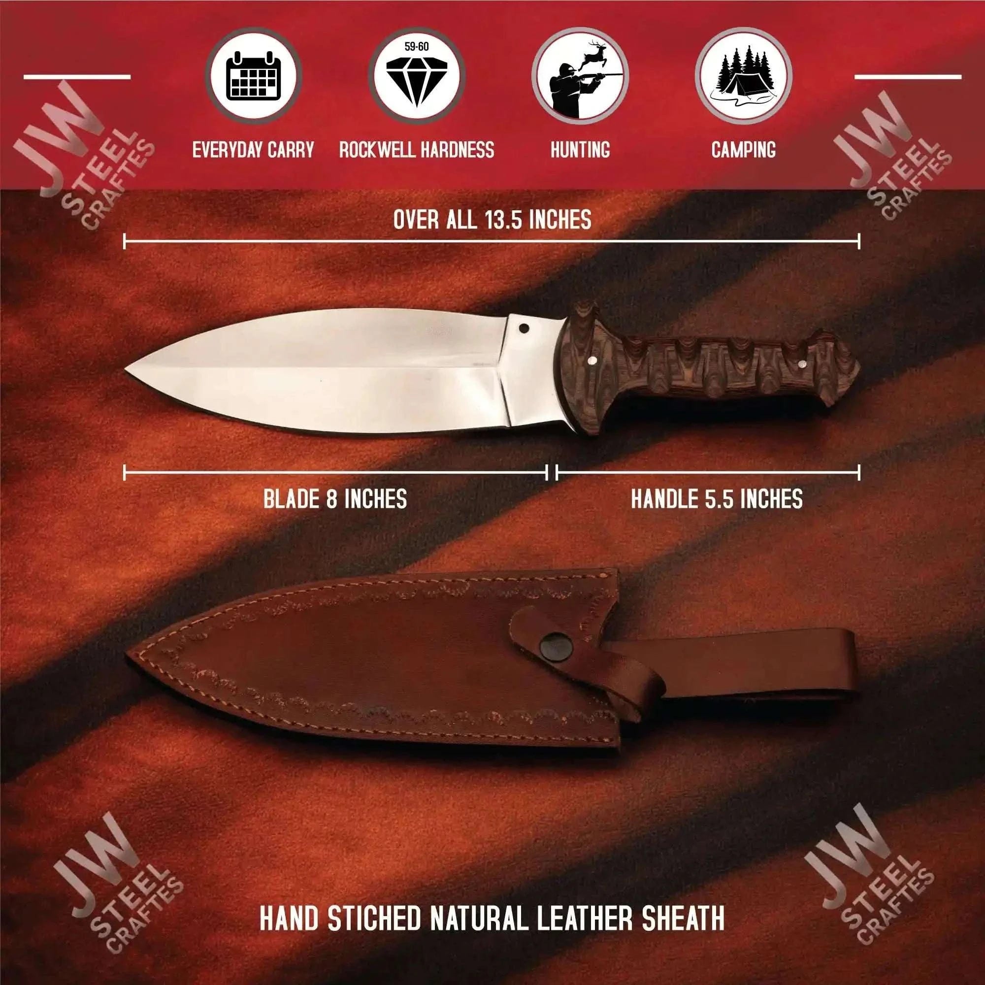 Palmarius Outdoors Handcrafted J2 Stainless Steel Boot Knife | Pakka Wood Handle | Leather Sheath | 13.5" Hunting Blade Buscraft Knife