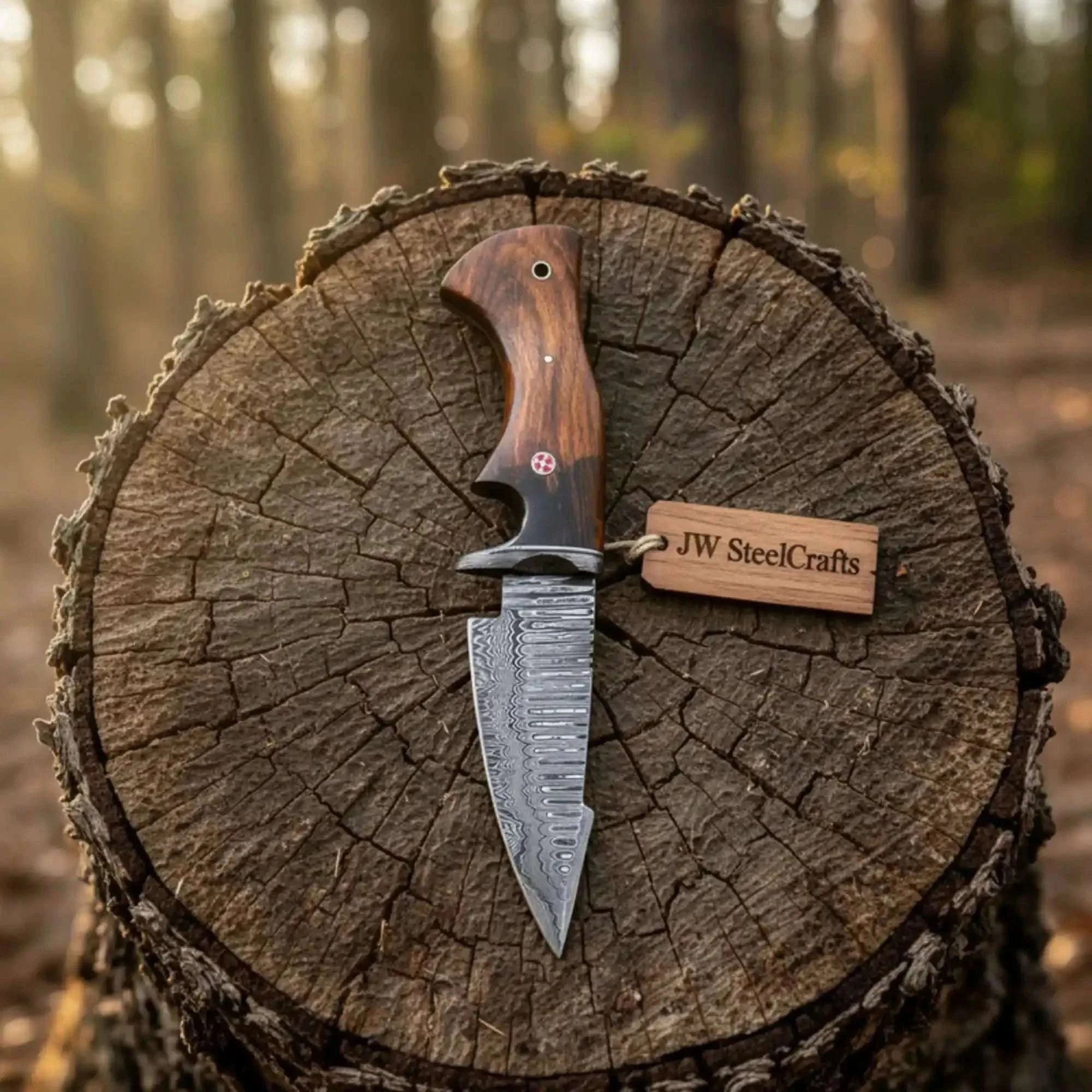 Palmarius Outdoors Bobcat Hunting Knife 4” Clip Point Fixed Blade Damascus Steel Guarded Design 