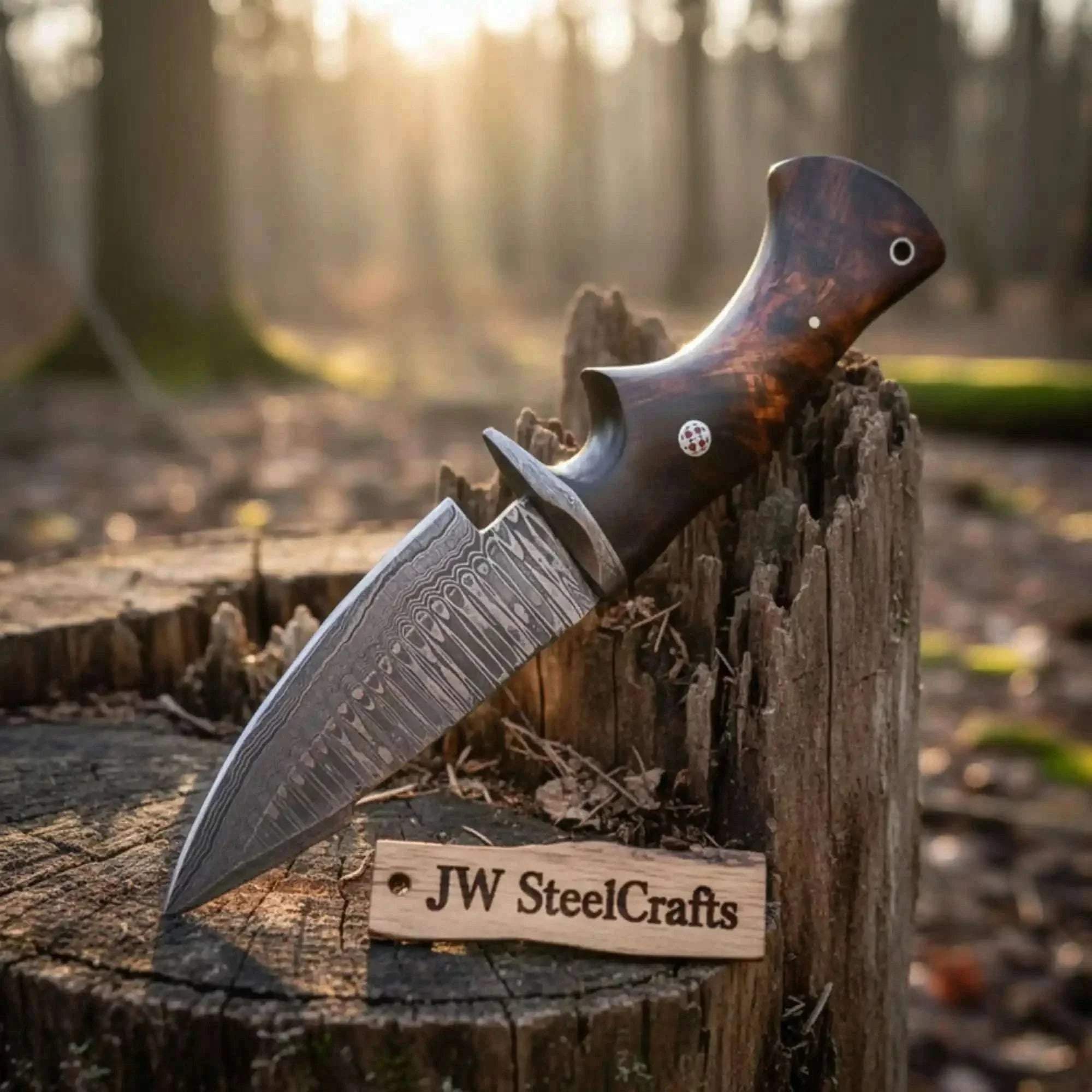Palmarius Outdoors Bobcat Hunting Knife 4” Clip Point Fixed Blade Damascus Steel Guarded Design 