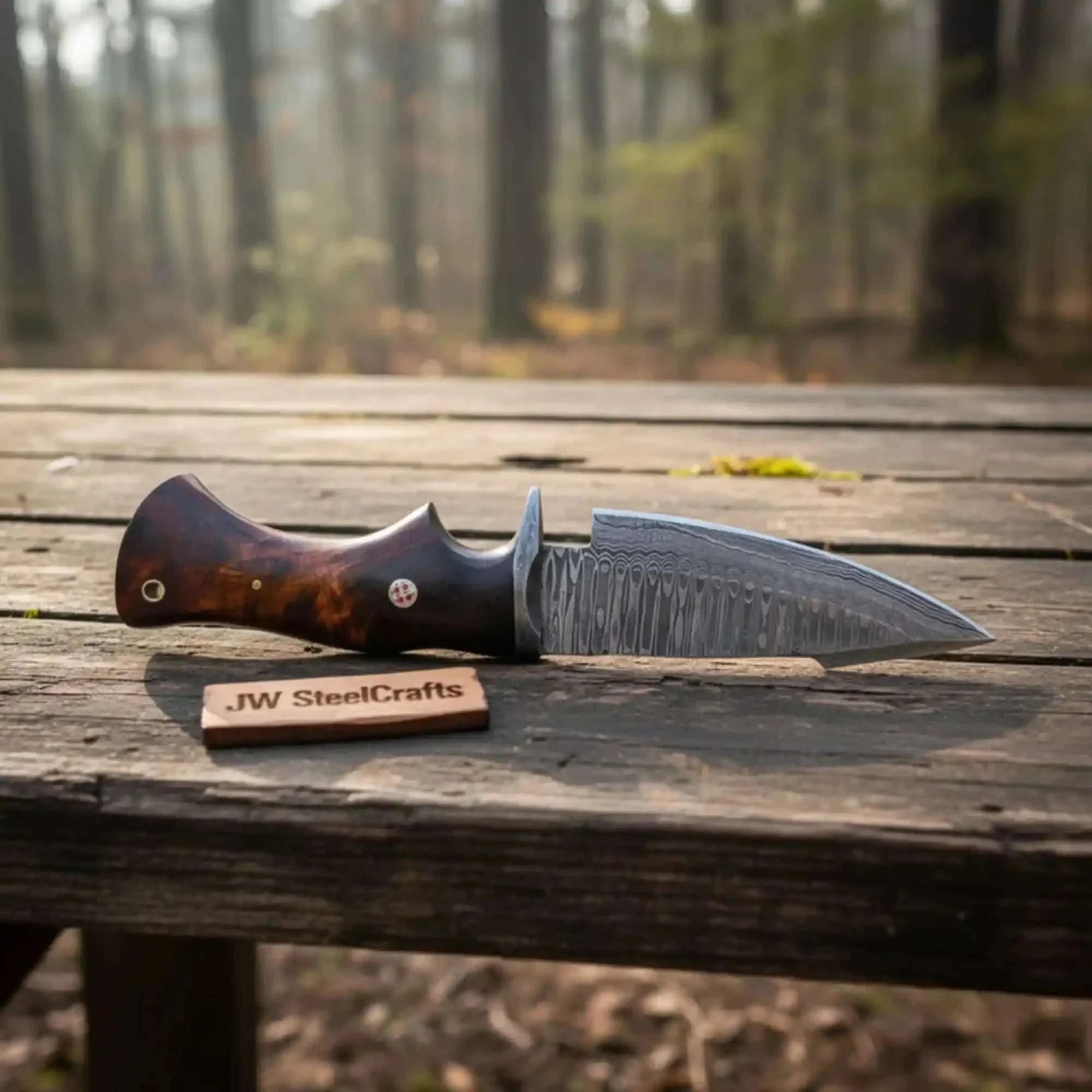 Palmarius Outdoors Bobcat Hunting Knife 4” Clip Point Fixed Blade Damascus Steel Guarded Design 