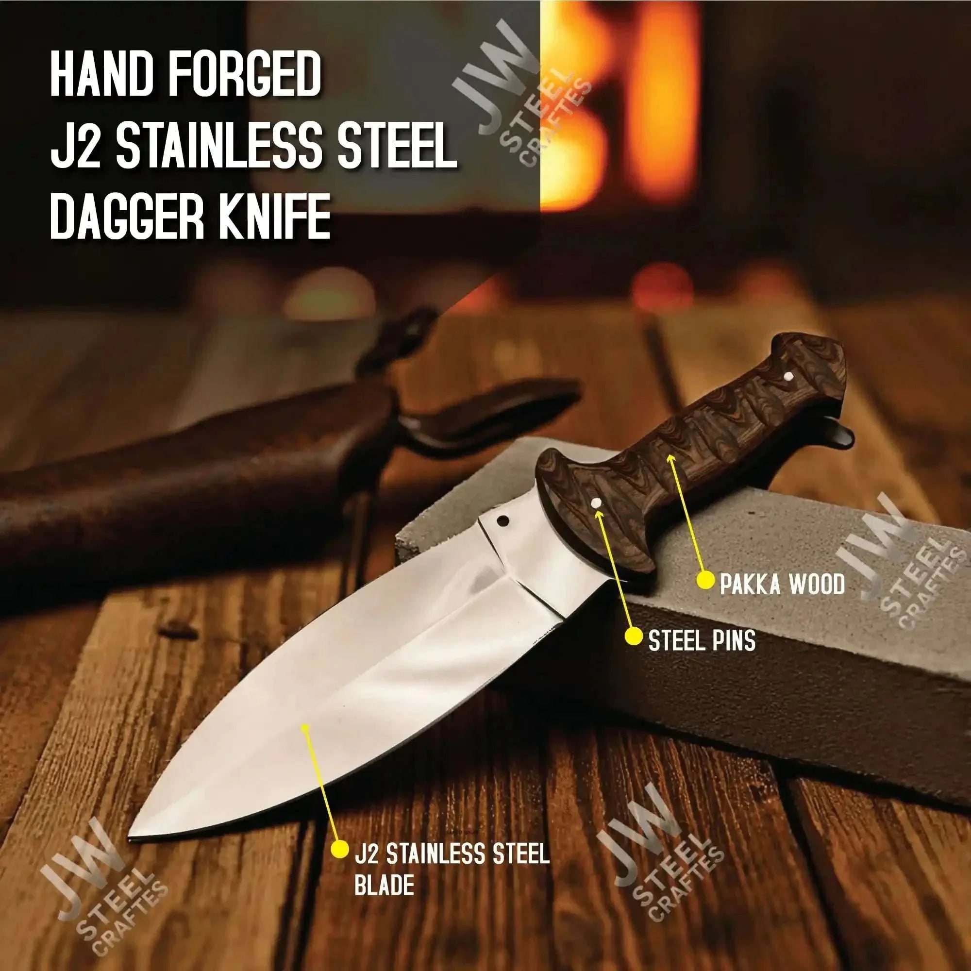 Palmarius Outdoors Handcrafted J2 Stainless Steel Boot Knife | Pakka Wood Handle | Leather Sheath | 13.5" Hunting Blade Buscraft Knife