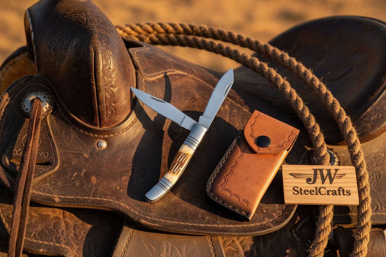 Palmarius Outdoors Two-Blade Trapper Knife with Synthetic Stag Horn Handle Folding Knife