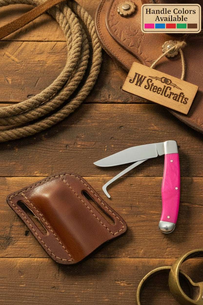 Palmarius Outdoors Pink Folding Stockman Knife 7" Handmade Pink Resin Nickel Bolster Folding Knife