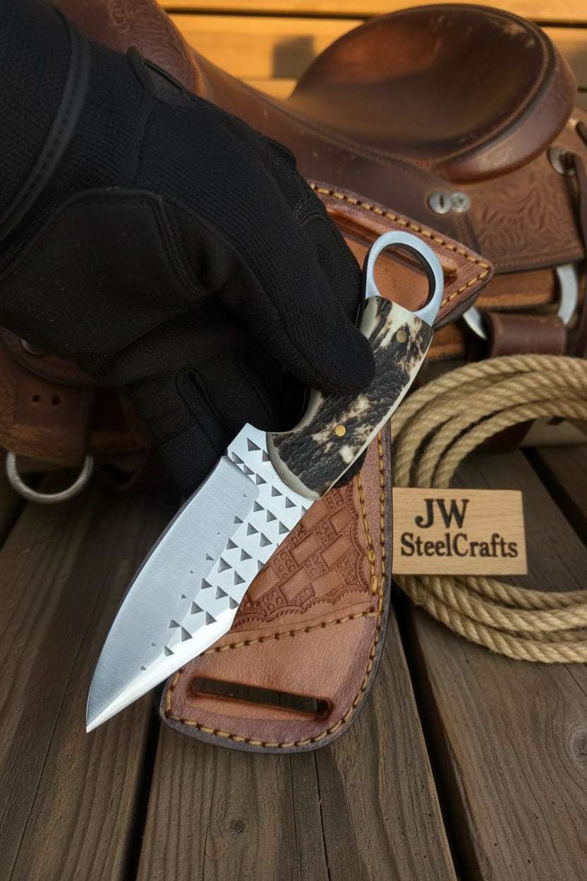Palmarius Outdoors Sundance Tracker Knife 9" Handmade Carbon Steel with Finger Ring Detail Tracker Knife