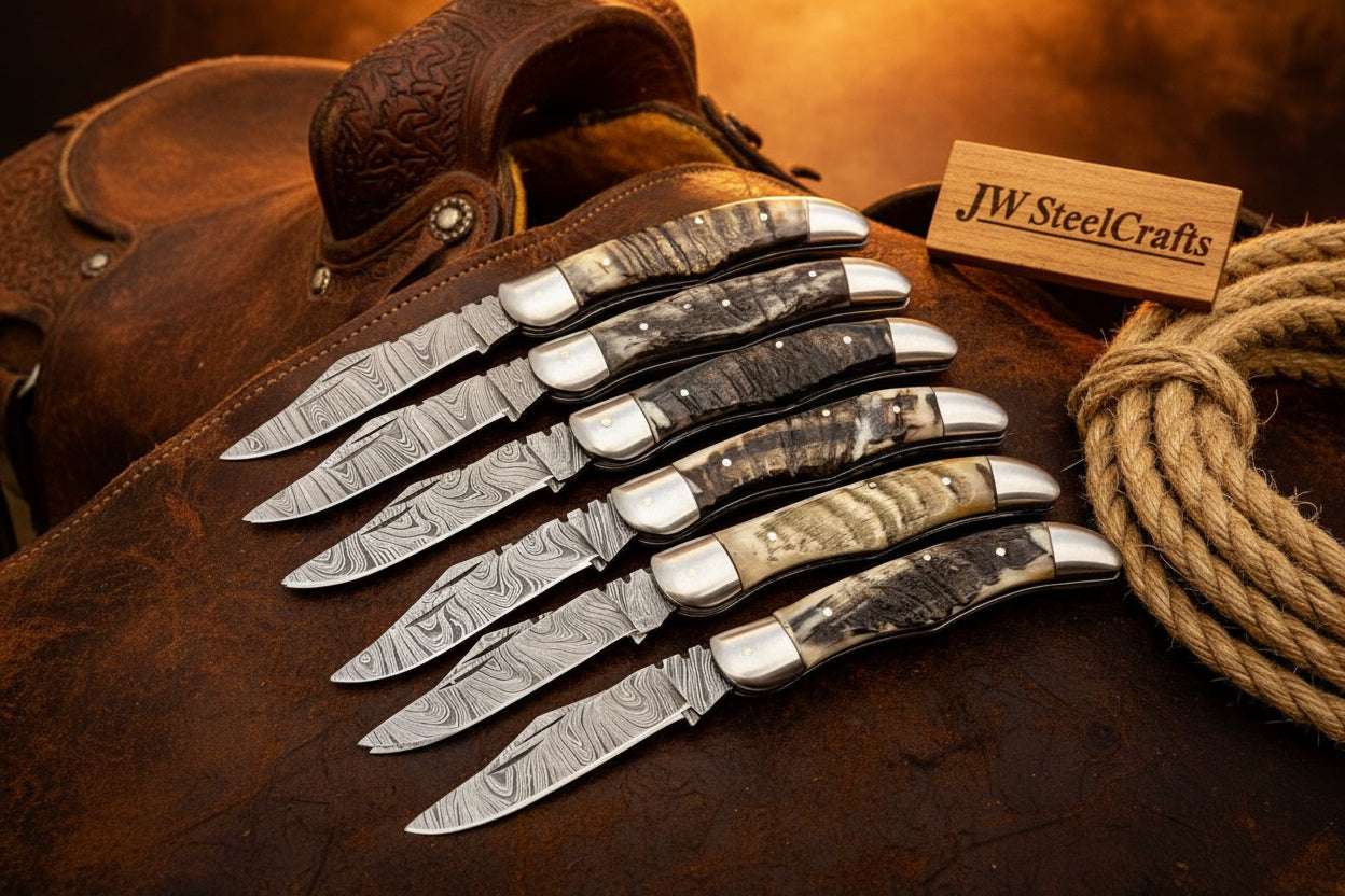 Palmarius Outdoors Trailfold Stag Pocket Knife Set 8" Handmade Set of 5 Folding Knives Folding Knife
