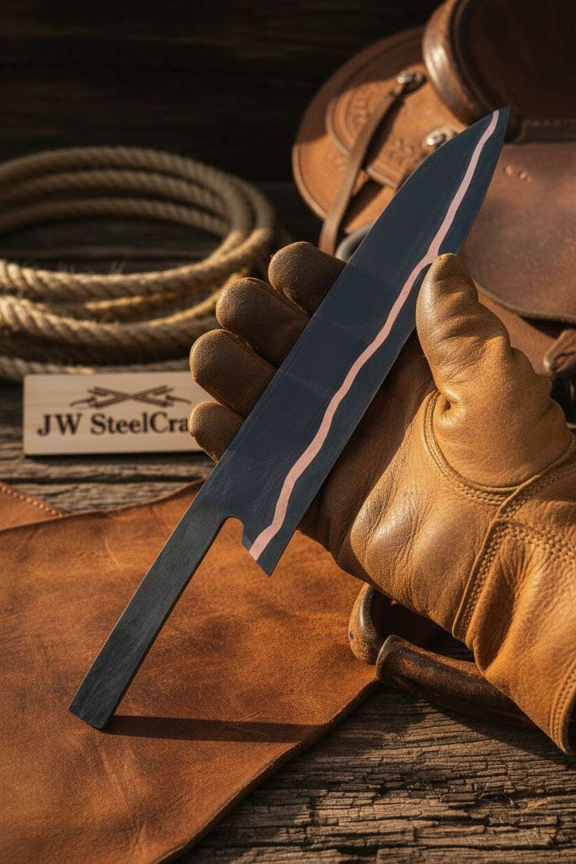 Palmarius Outdoors Blackout Trail Bull Cutter Blank Blade 12" Handmade San Mai Steel Knife blank Blades