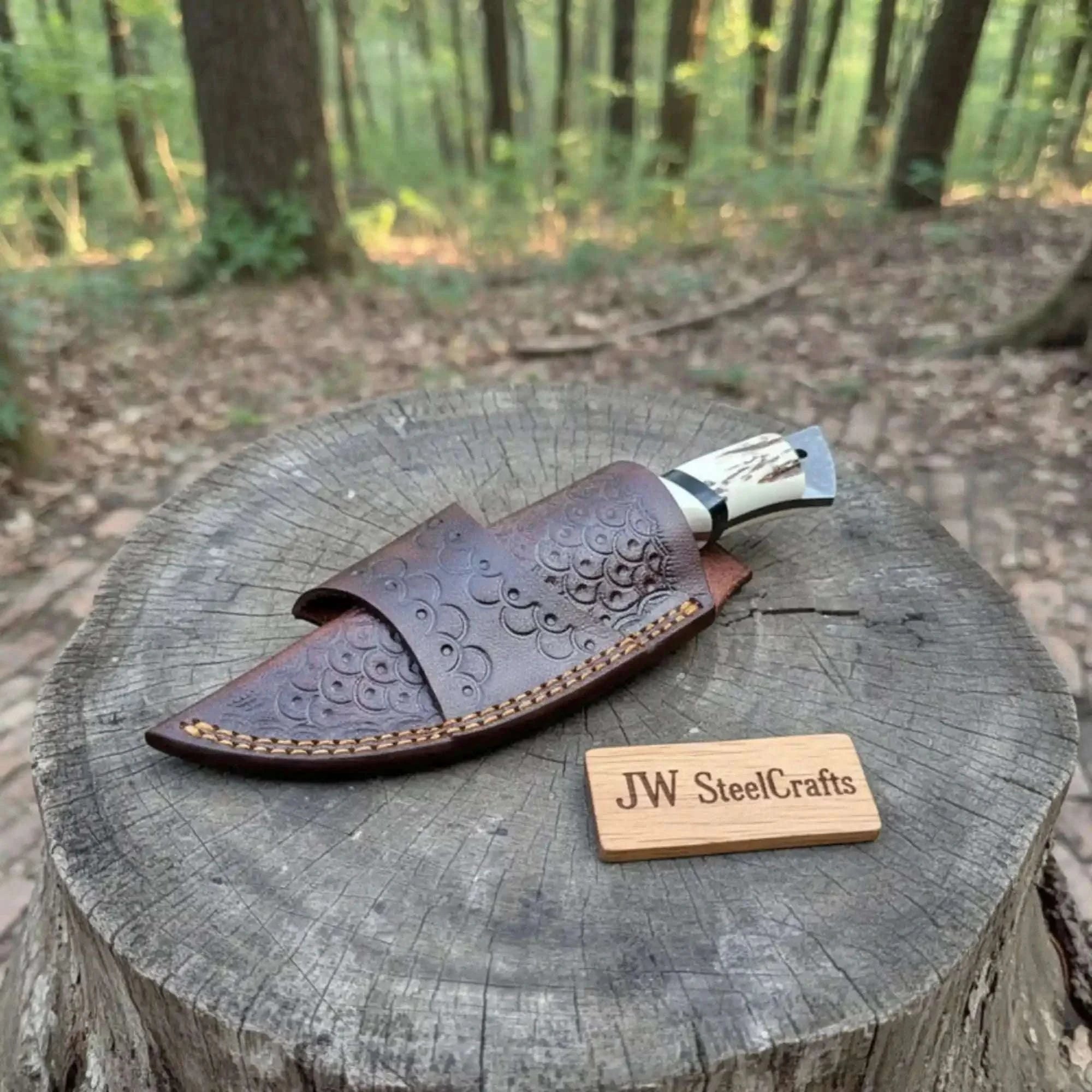 Palmarius Outdoors Handmade Damascus Drop Point Skinner Knife with Synthetic Stag Handle 
