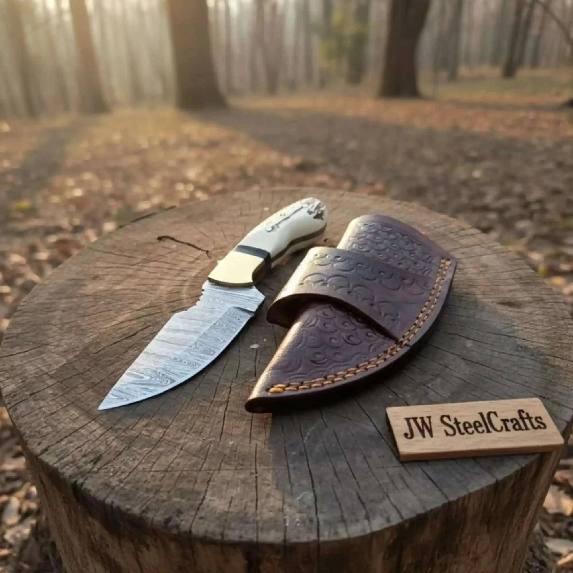 Palmarius Outdoors Handmade Damascus Drop Point Skinner Knife with Synthetic Stag Handle 