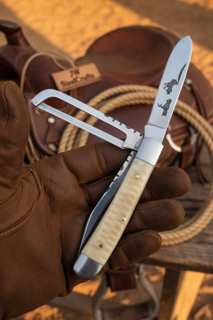 Palmarius Outdoors Redwood Textured Trapper Cowboy Knife 7" High Carbon with Rosewood Handle cowboy knives