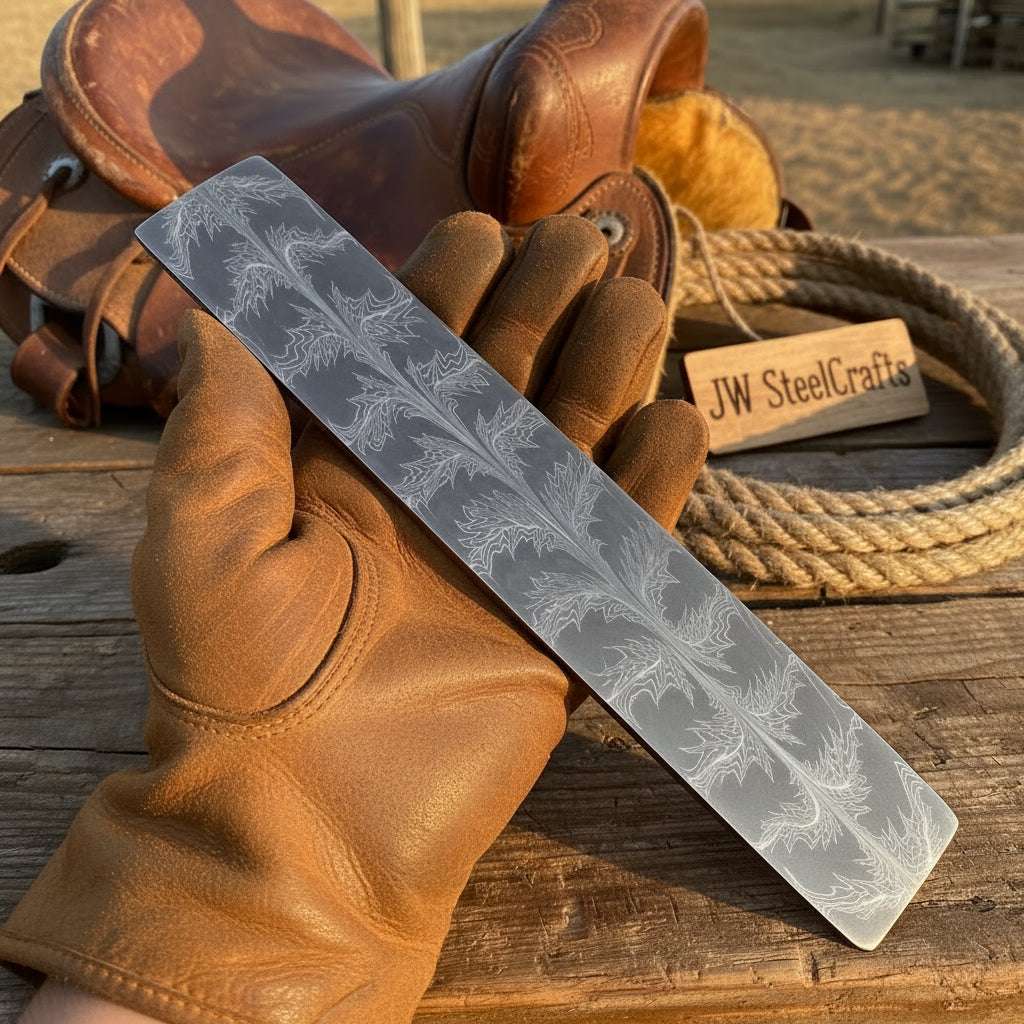 Palmarius Outdoors Frostleaf Damascus Billet 14" Handmade Feather Leaf Pattern Bullet bar