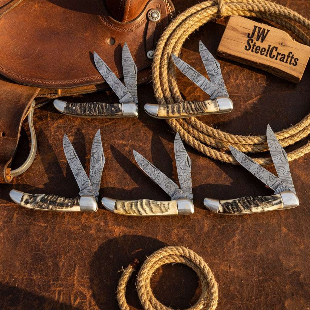Palmarius Outdoors Trailfold Stag Pocket Knife Set 8" Handmade Set of 5 Folding Knives Folding Knife