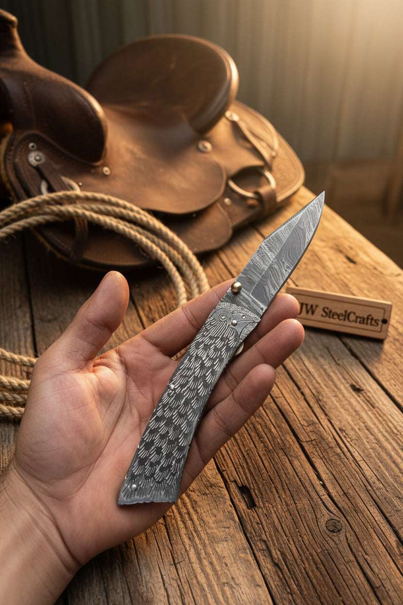 Palmarius Outdoors Forgehammer Folder Knife 8" Handmade All-Steel Damascus Liner Lock Liner Lock Folder
