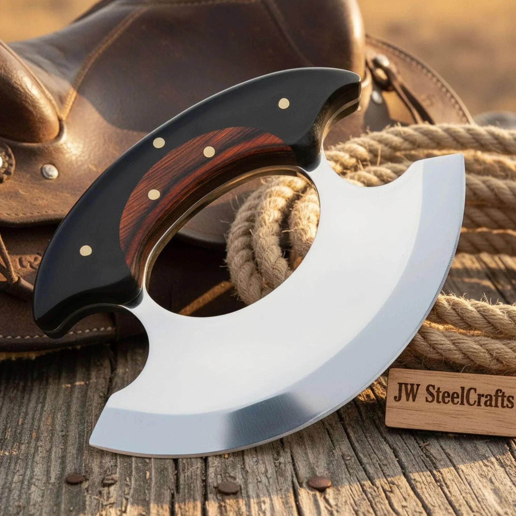 Palmarius Outdoors Bushmaster Wilderness Ulu Knife with Leather Sheath 