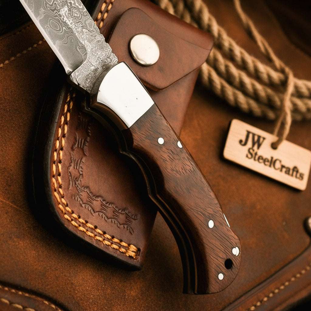 Palmarius Outdoors Saddle Ridge Folding Hunter Knife 8" Handmade Damascus Liner Lock Liner Lock Folder