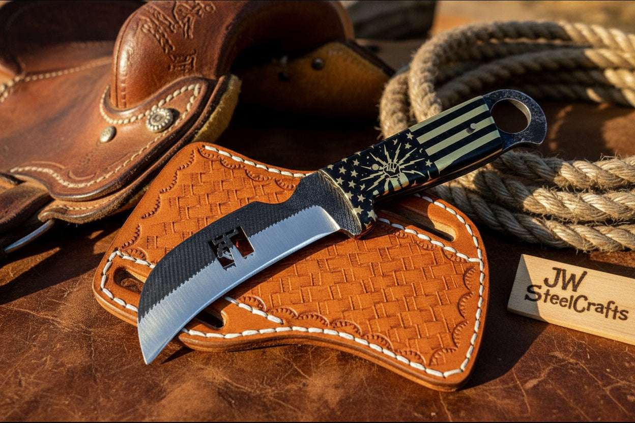 Palmarius Outdoors Patriot Grip Bull Cutter Knife 6" Handmade High Carbon Steel With Satin Polished 