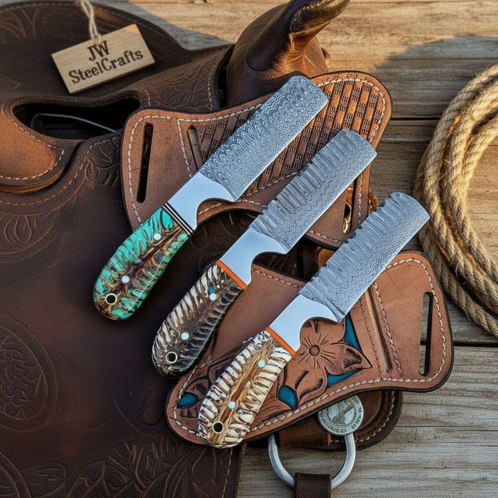 Palmarius Outdoors Ranchhand Bull Cutter Knife 7" Handmade Reclaimed Rasp Steel Skinner Bull Cutter Knives Set