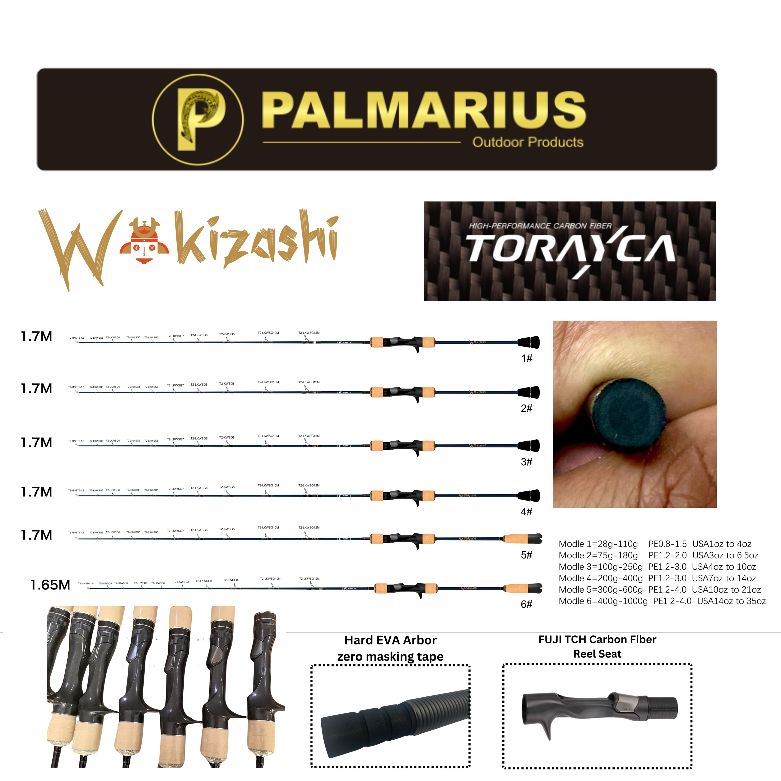 WAKIZASHI "Short Sword" Solid Toray Carbon Fiber SPJ Rods