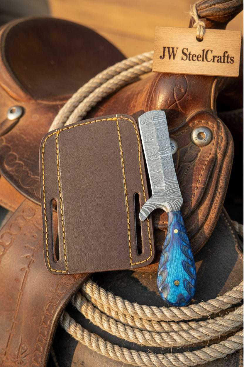 Palmarius Outdoors Sapphire Ridge Bull Cutter Knife 7" Handmade Carved Wave Resin Bull Cutter Knives Set